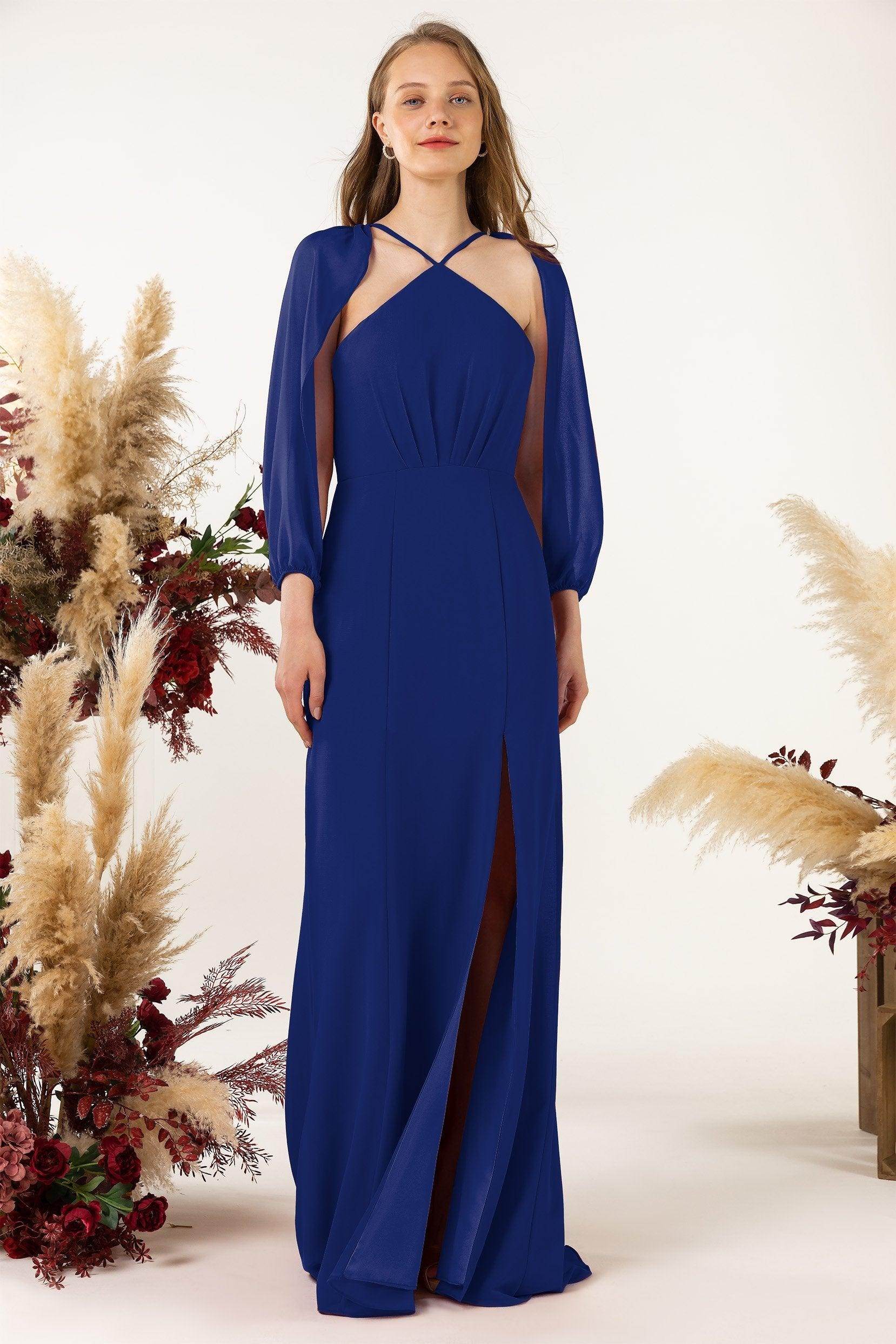 Sheath Sweep-Brush Train Chiffon Bridesmaid Dress CB0469 - COCOMELODY