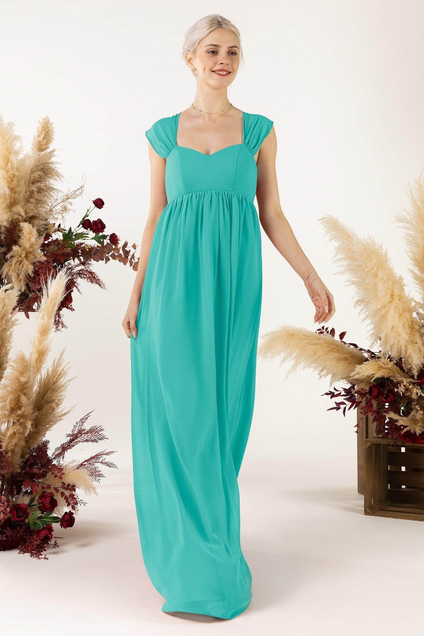 A-Line Sweep-Brush Train Chiffon Bridesmaid Dress CB0470 - COCOMELODY