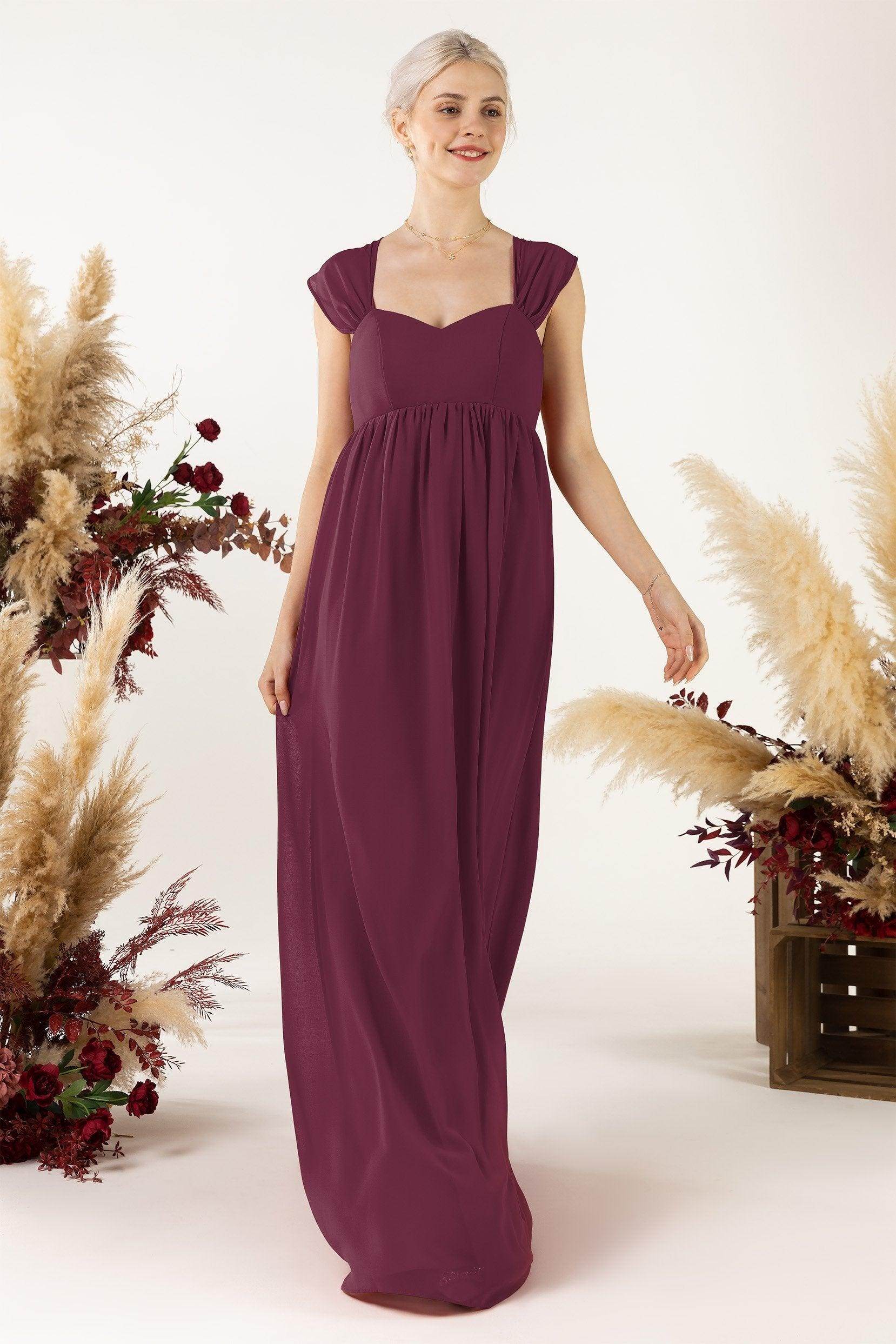 A-Line Sweep-Brush Train Chiffon Bridesmaid Dress CB0470 - COCOMELODY