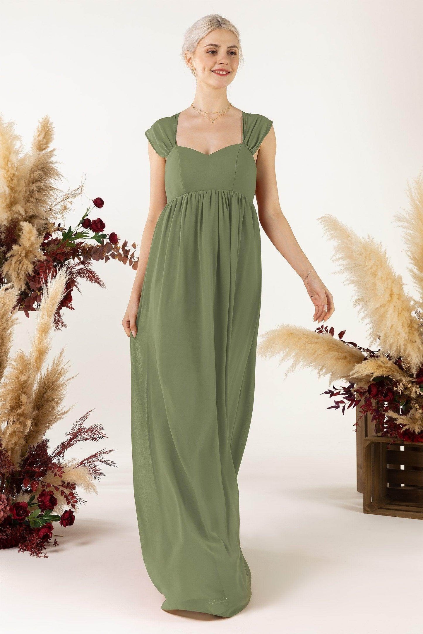 A-Line Sweep-Brush Train Chiffon Bridesmaid Dress CB0470 - COCOMELODY