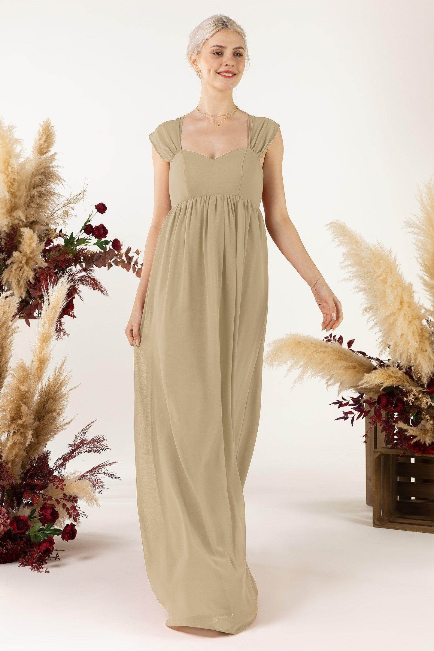 A-Line Sweep-Brush Train Chiffon Bridesmaid Dress CB0470 - COCOMELODY