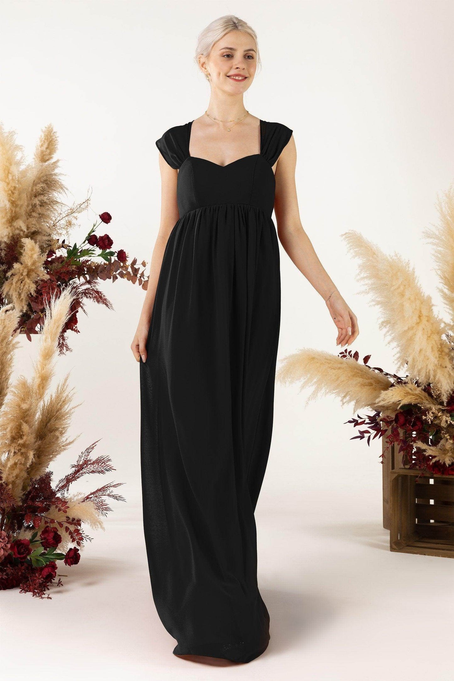 A-Line Sweep-Brush Train Chiffon Bridesmaid Dress CB0470 - COCOMELODY