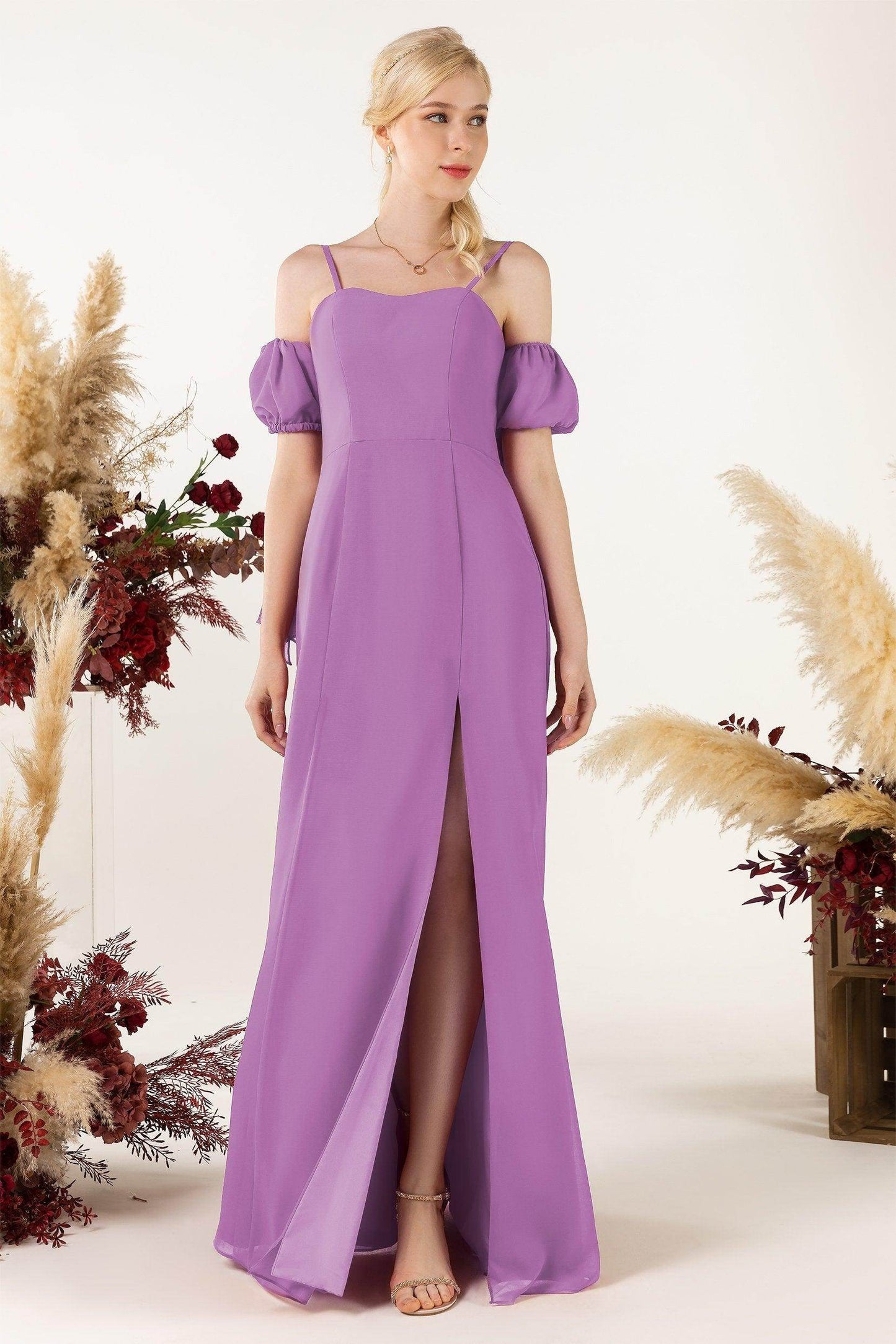 A-Line Sweep-Brush Train Chiffon Bridesmaid Dress CB0471 - COCOMELODY