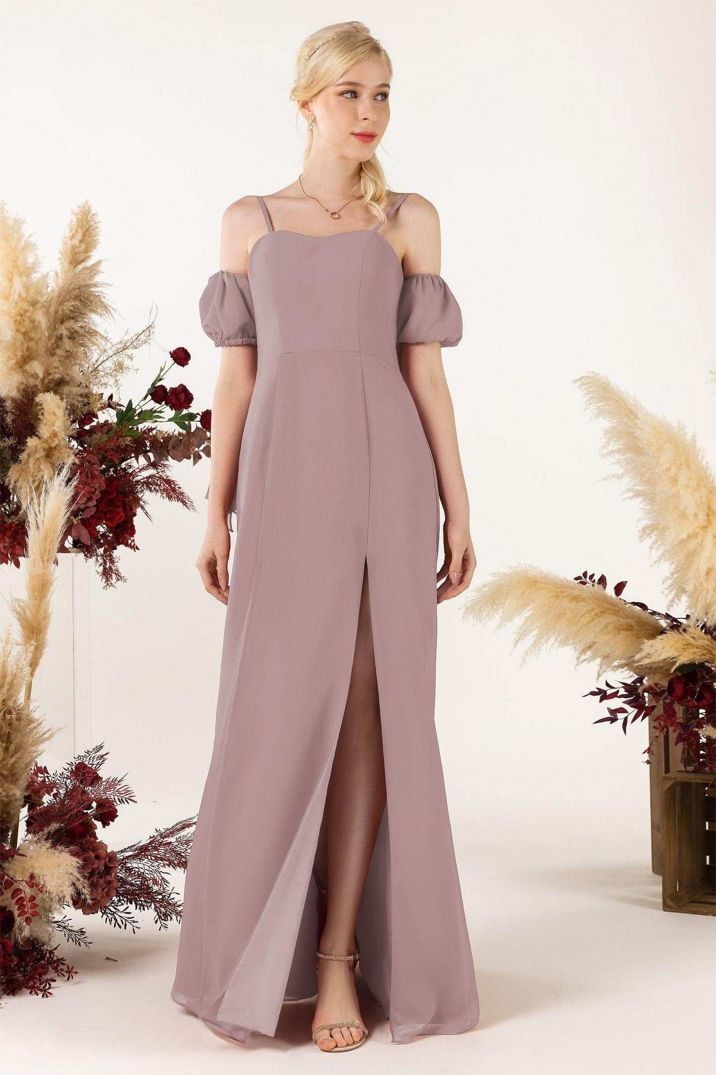 A-Line Sweep-Brush Train Chiffon Bridesmaid Dress CB0471 - COCOMELODY