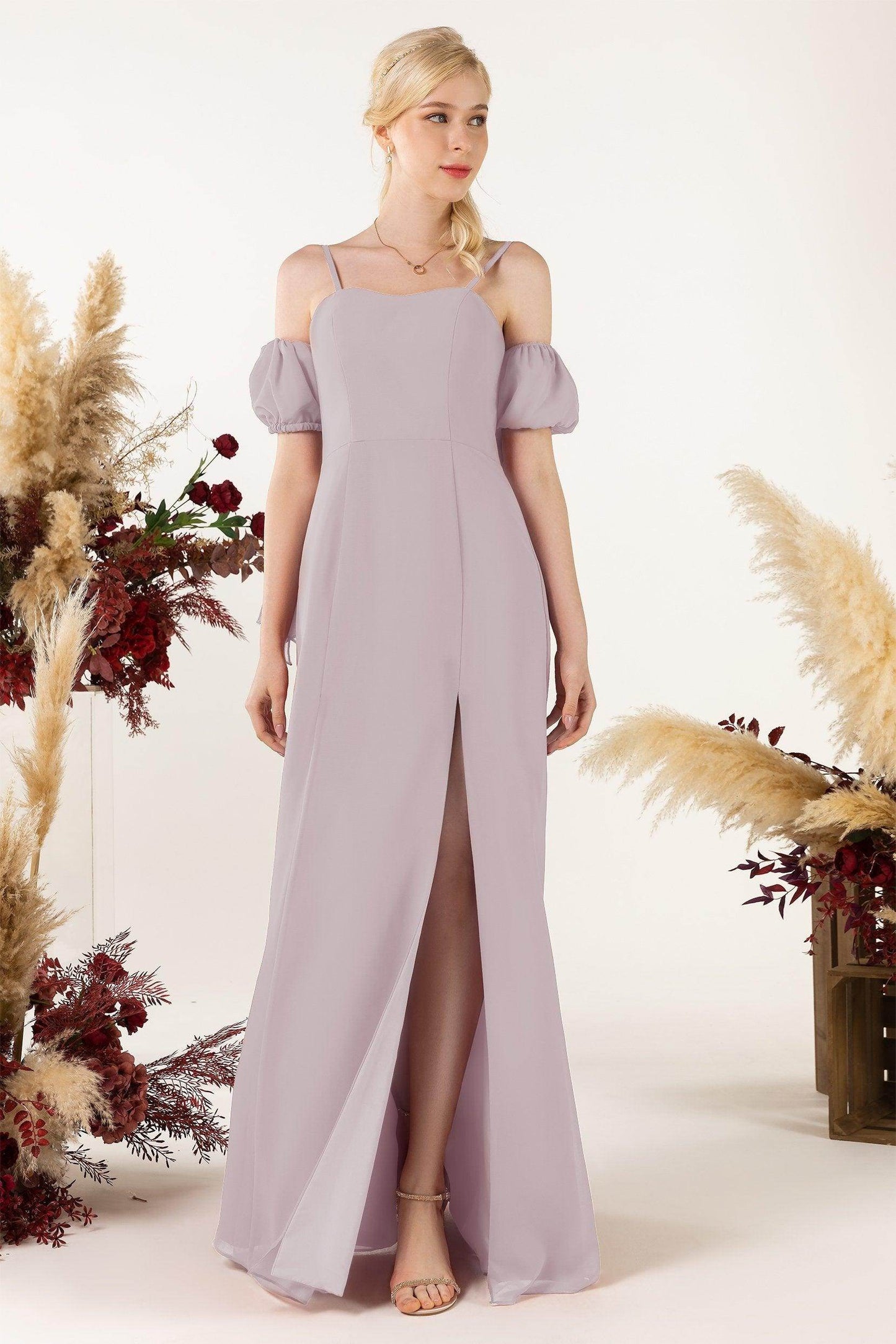 A-Line Sweep-Brush Train Chiffon Bridesmaid Dress CB0471 - COCOMELODY