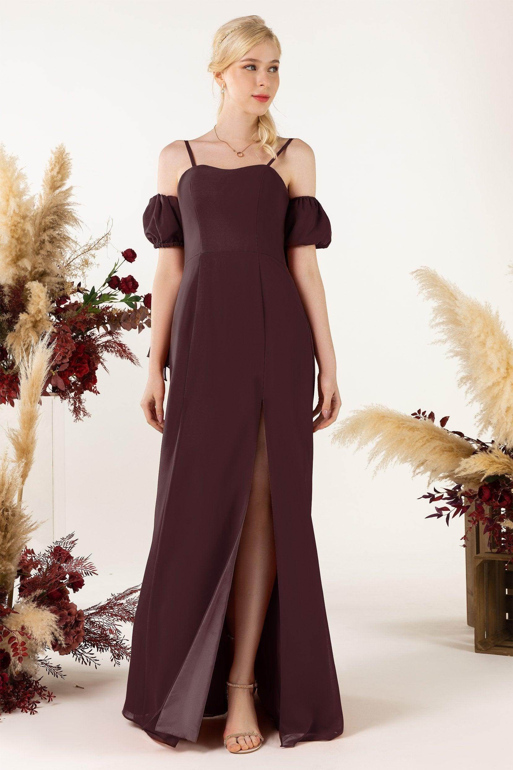 A-Line Sweep-Brush Train Chiffon Bridesmaid Dress CB0471 - COCOMELODY