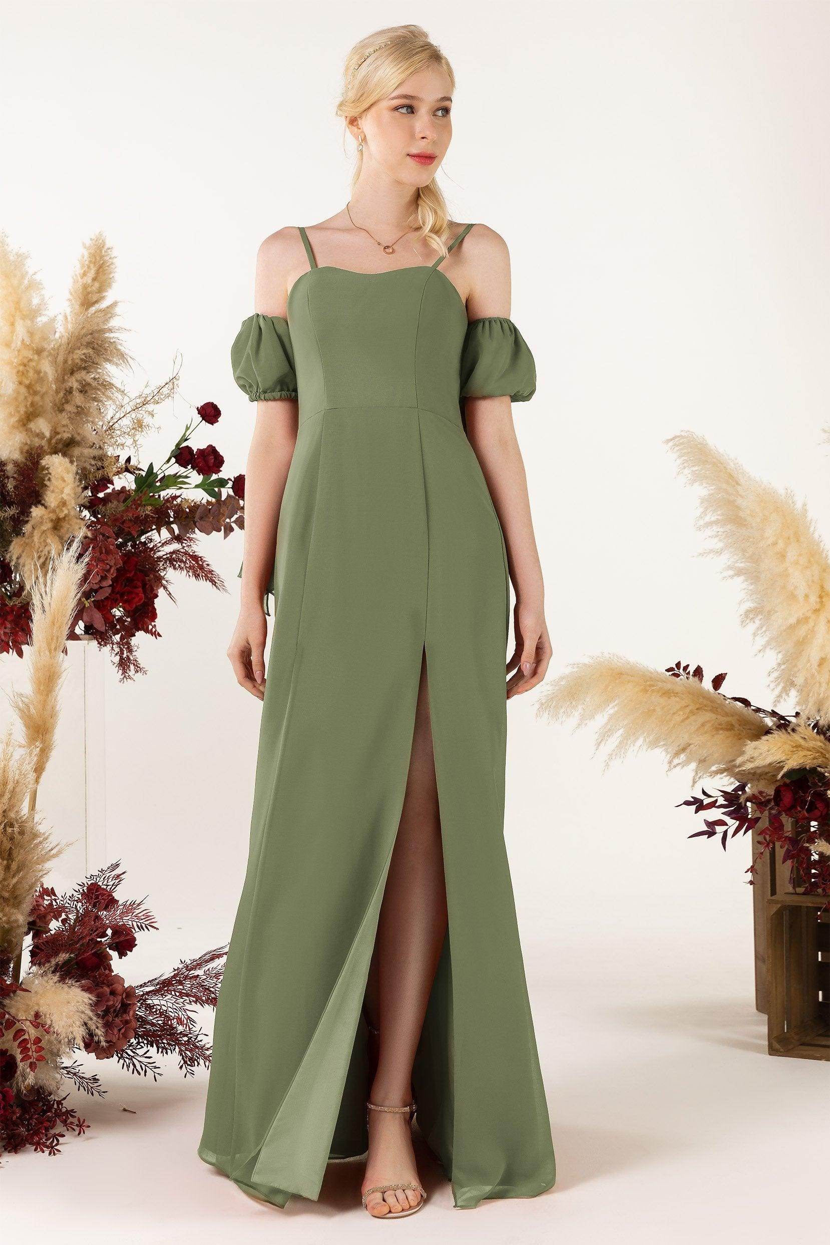 A-Line Sweep-Brush Train Chiffon Bridesmaid Dress CB0471 - COCOMELODY
