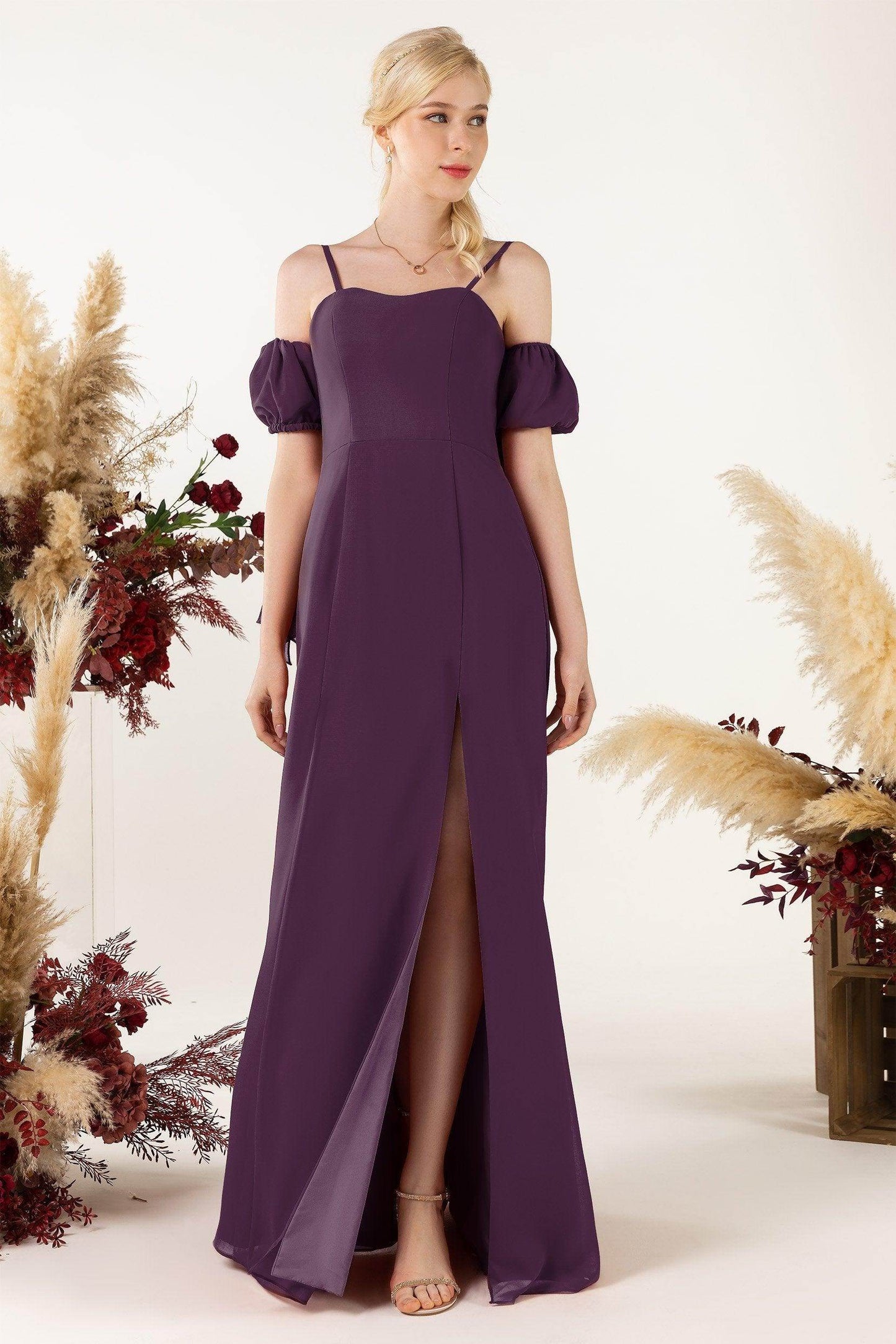 A-Line Sweep-Brush Train Chiffon Bridesmaid Dress CB0471 - COCOMELODY