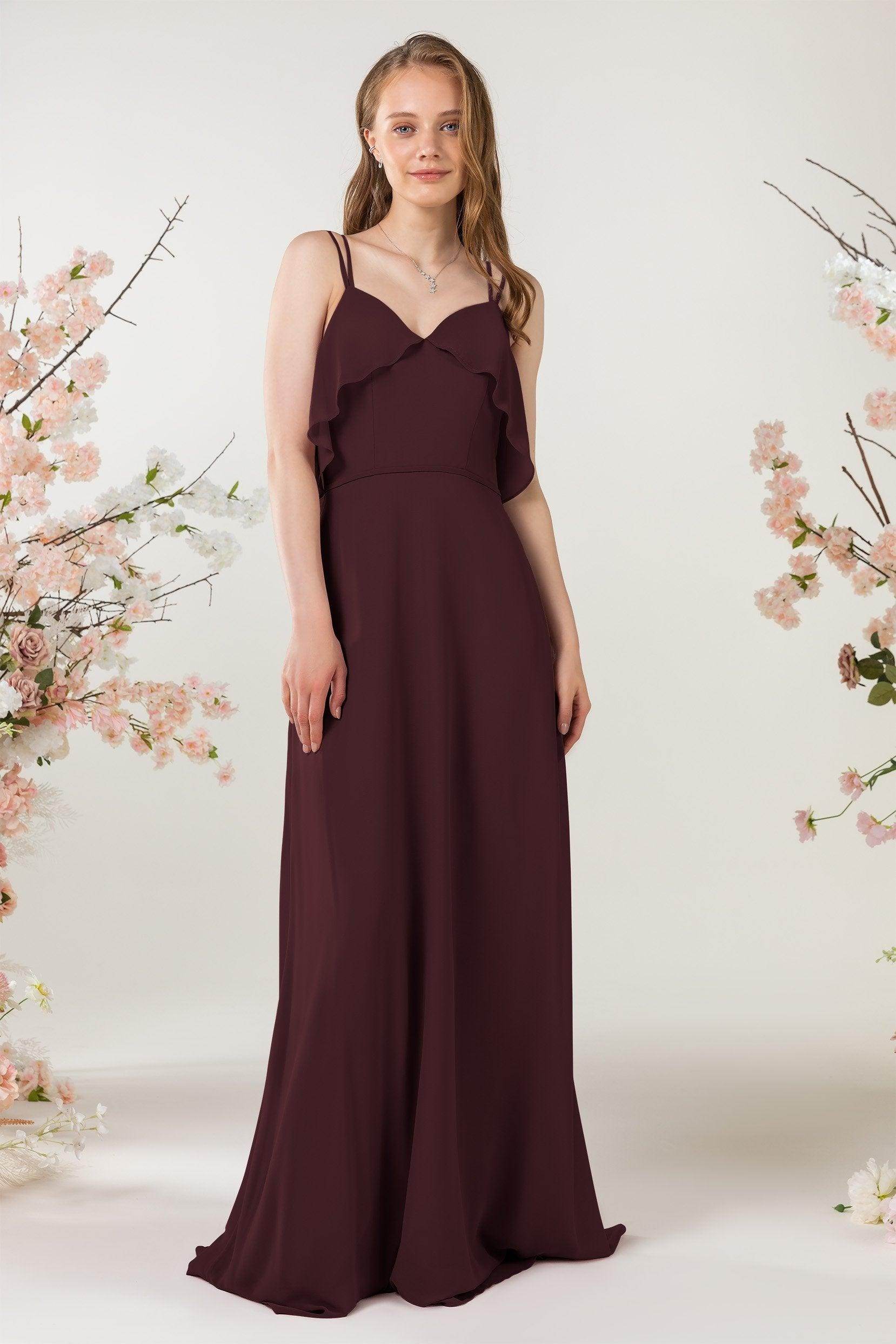 Sheath Sweep-Brush Train Chiffon Bridesmaid Dress CB0472 - COCOMELODY