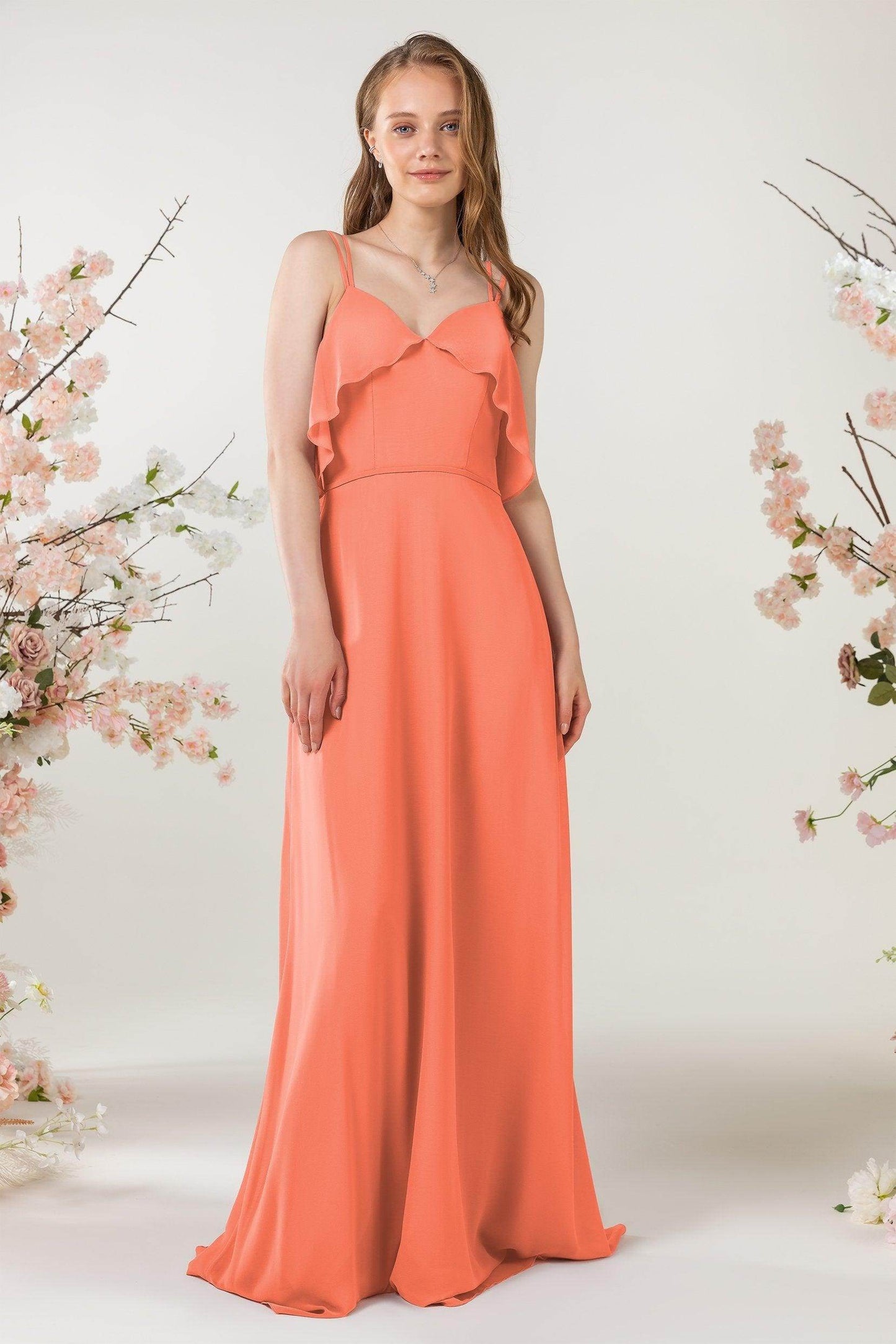 Sheath Sweep-Brush Train Chiffon Bridesmaid Dress CB0472 - COCOMELODY