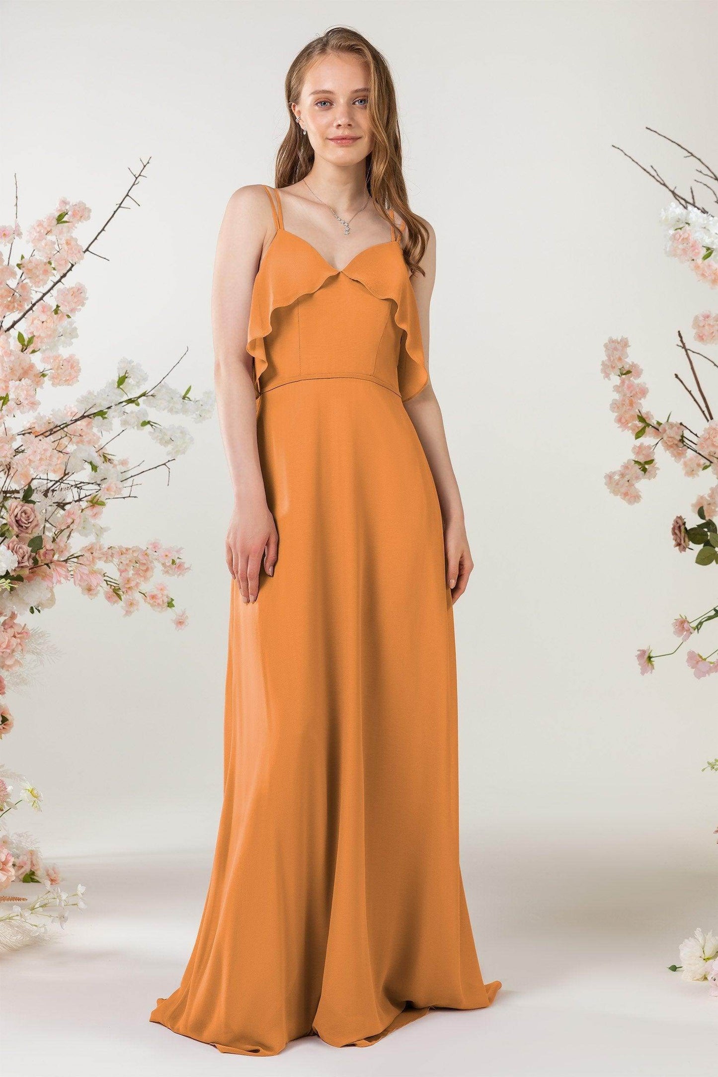 Sheath Sweep-Brush Train Chiffon Bridesmaid Dress CB0472 - COCOMELODY