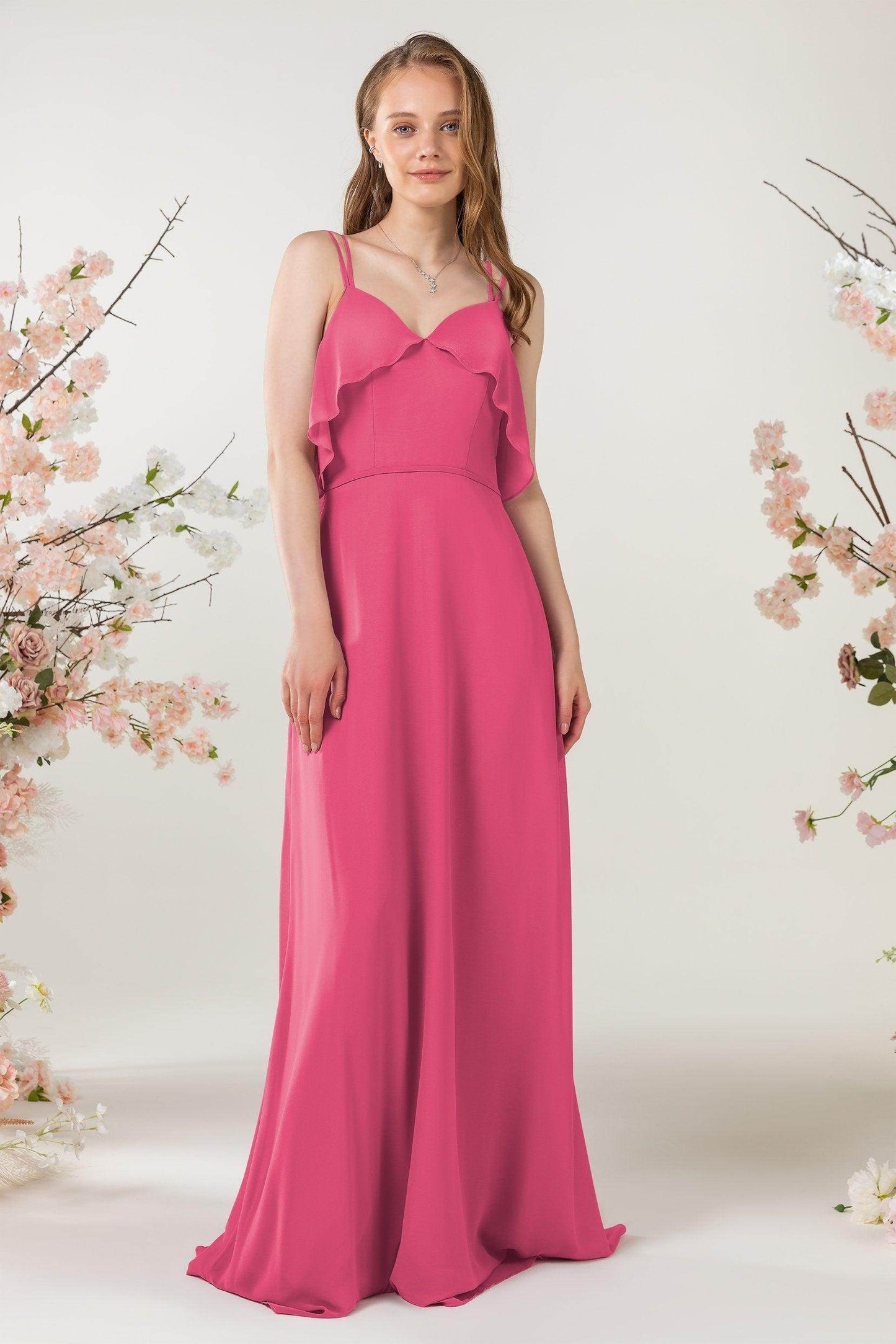 Sheath Sweep-Brush Train Chiffon Bridesmaid Dress CB0472 - COCOMELODY