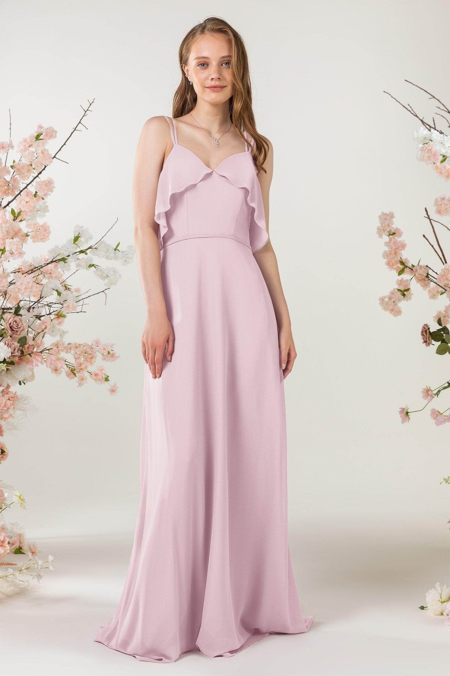 Sheath Sweep-Brush Train Chiffon Bridesmaid Dress CB0472 - COCOMELODY