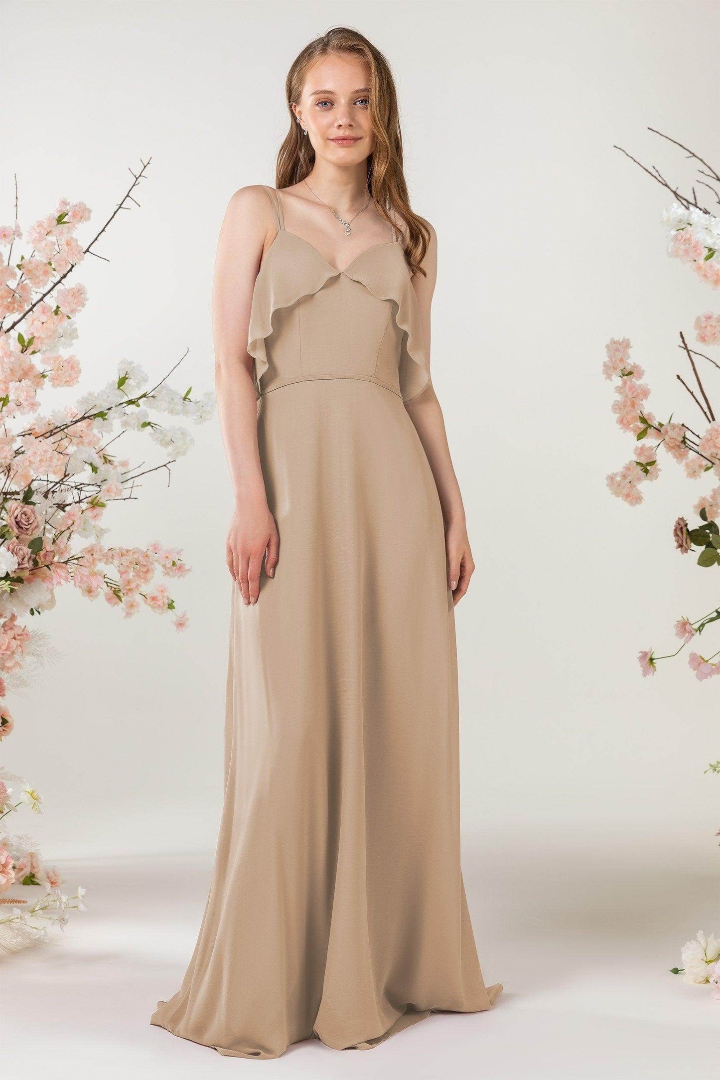 Sheath Sweep-Brush Train Chiffon Bridesmaid Dress CB0472 - COCOMELODY