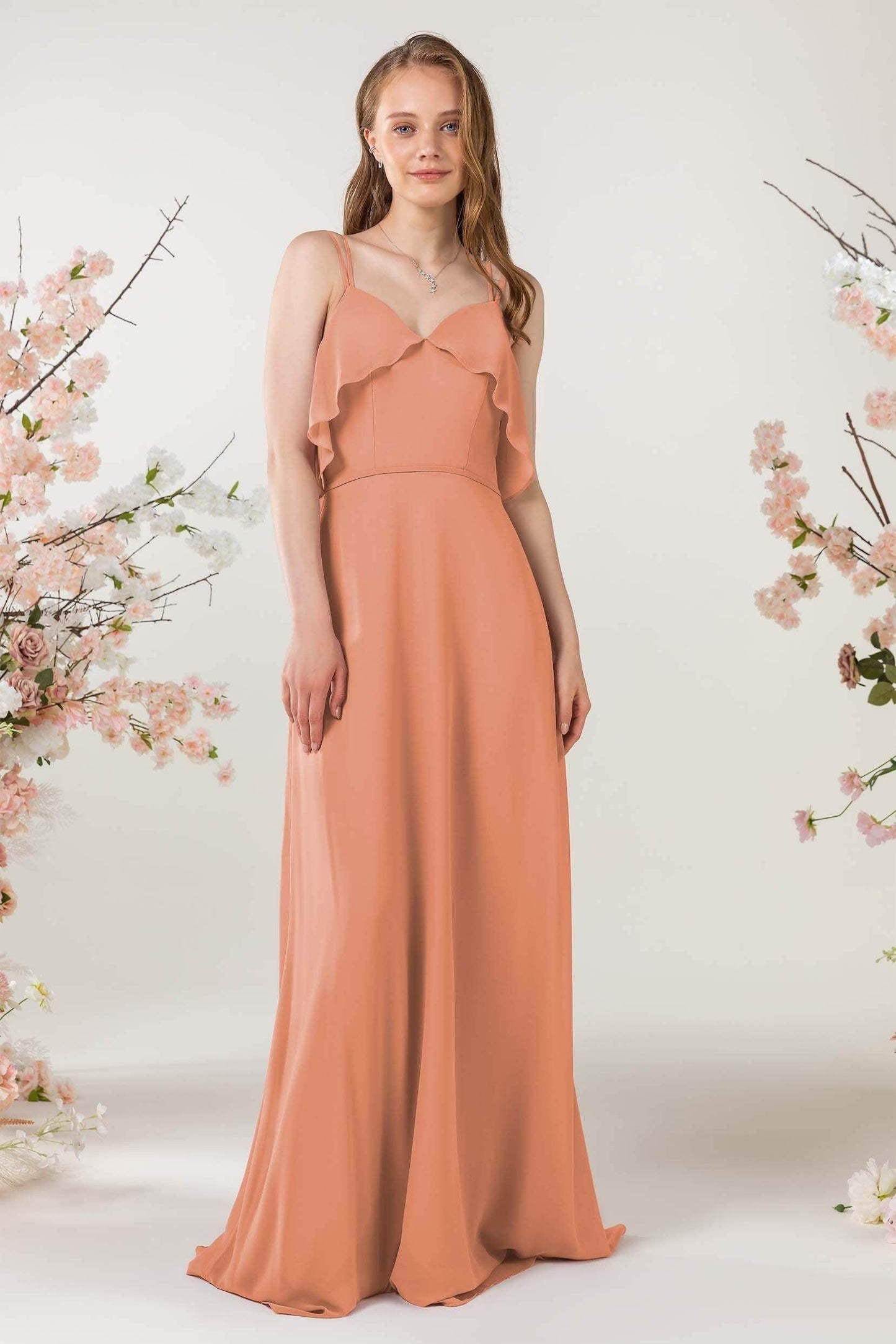 Sheath Sweep-Brush Train Chiffon Bridesmaid Dress CB0472 - COCOMELODY