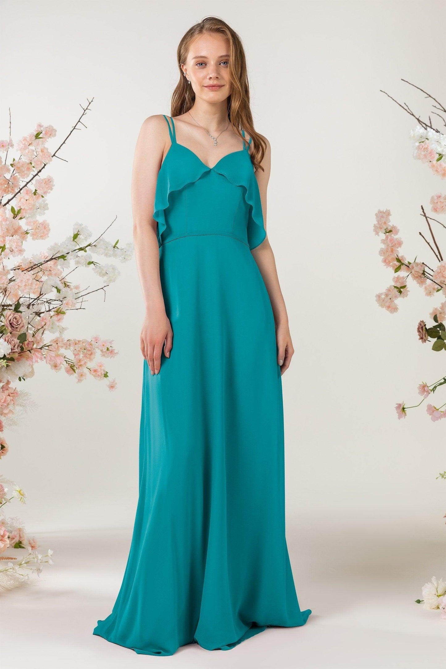 Sheath Sweep-Brush Train Chiffon Bridesmaid Dress CB0472 - COCOMELODY