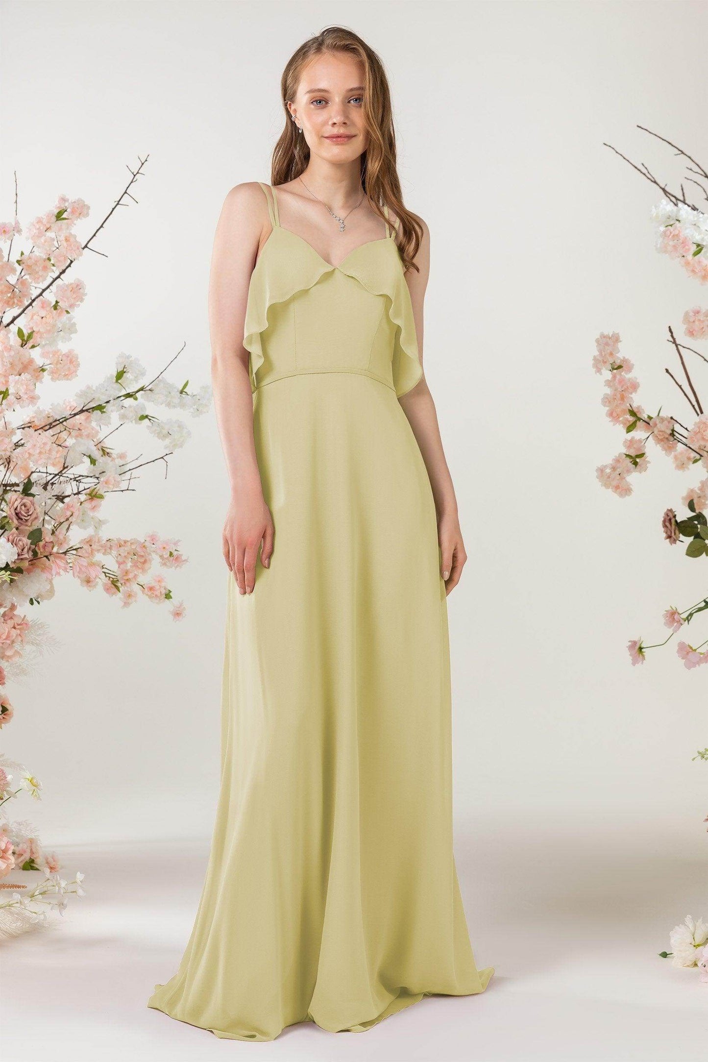 Sheath Sweep-Brush Train Chiffon Bridesmaid Dress CB0472 - COCOMELODY