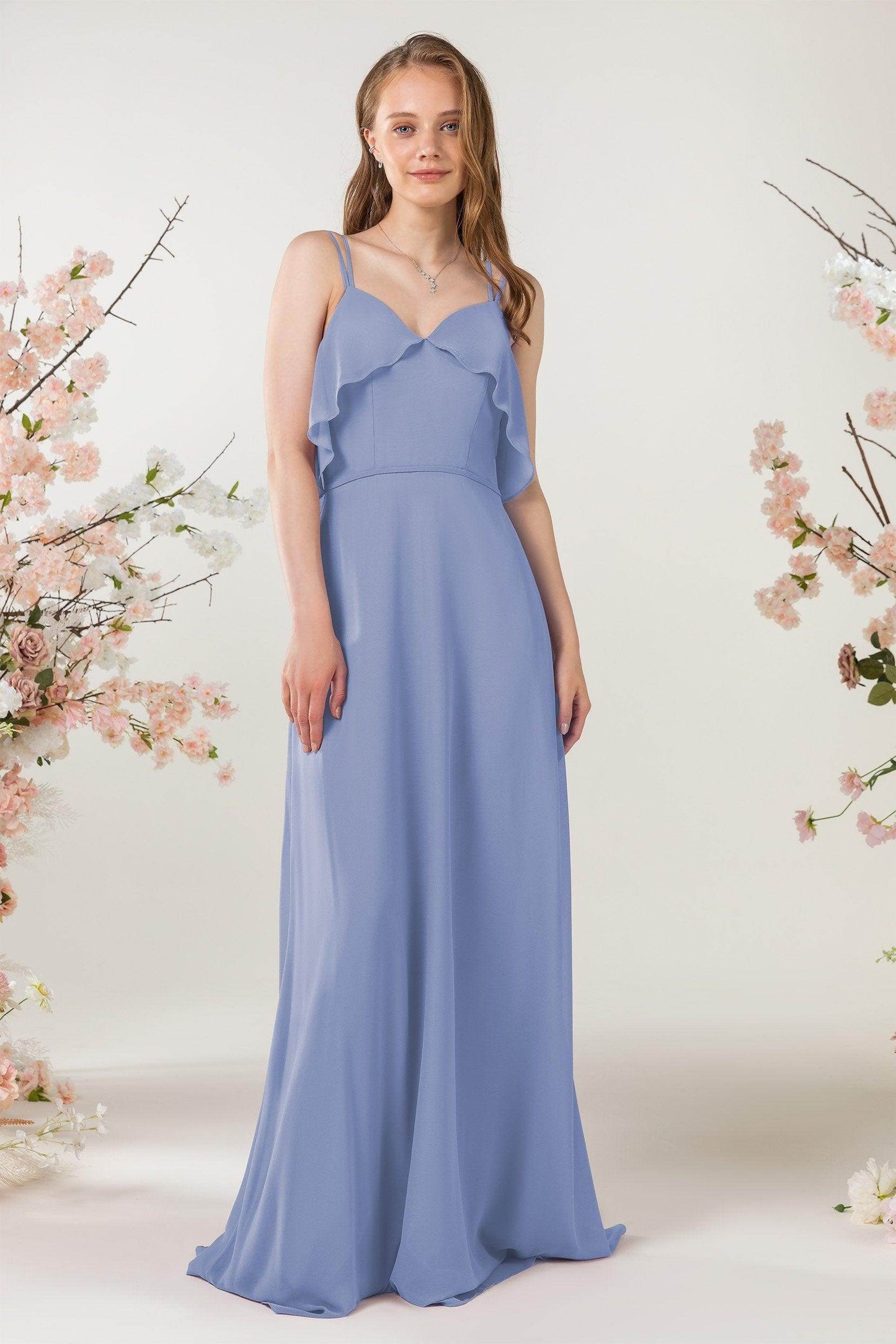 Sheath Sweep-Brush Train Chiffon Bridesmaid Dress CB0472 - COCOMELODY