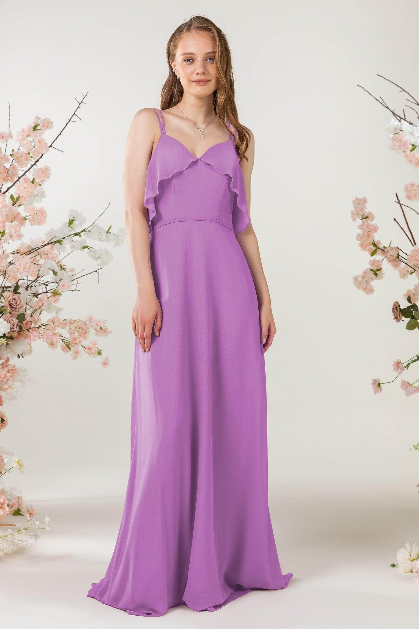 Sheath Sweep-Brush Train Chiffon Bridesmaid Dress CB0472 - COCOMELODY