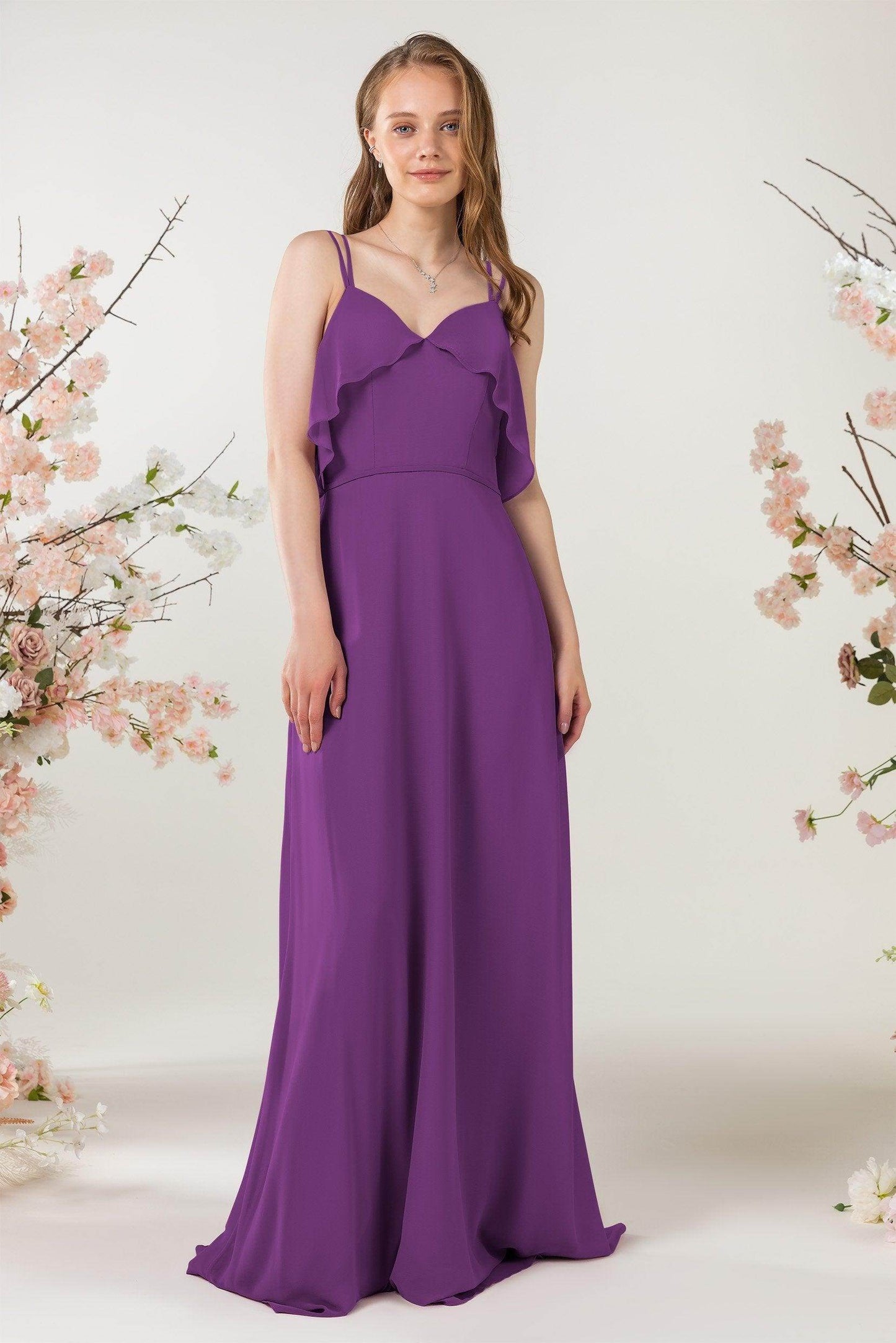 Sheath Sweep-Brush Train Chiffon Bridesmaid Dress CB0472 - COCOMELODY