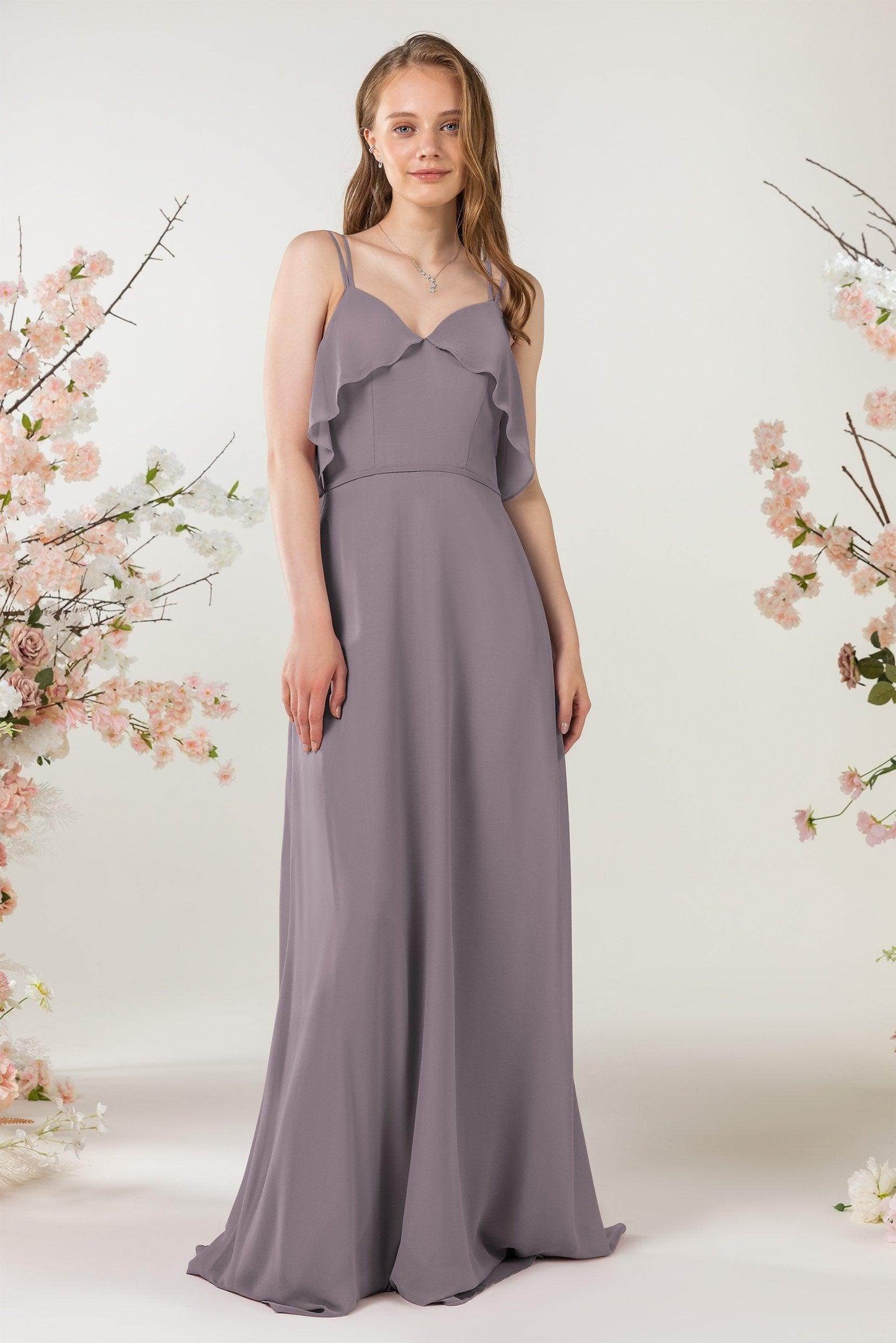 Sheath Sweep-Brush Train Chiffon Bridesmaid Dress CB0472 - COCOMELODY