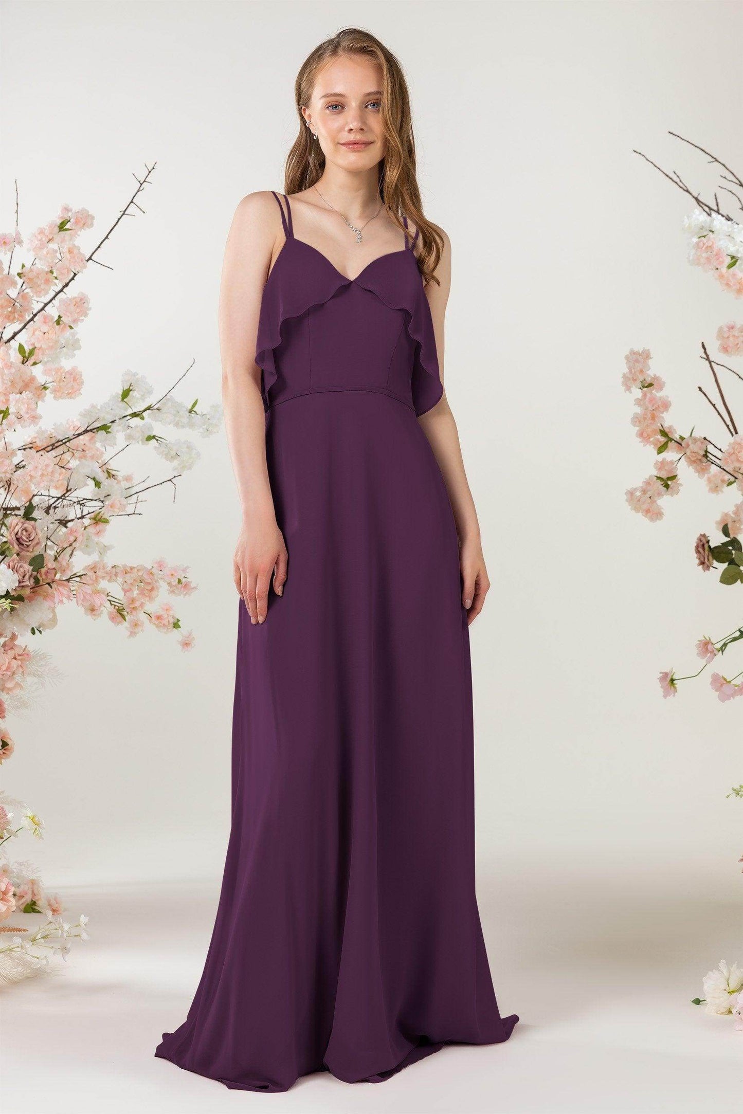 Sheath Sweep-Brush Train Chiffon Bridesmaid Dress CB0472 - COCOMELODY