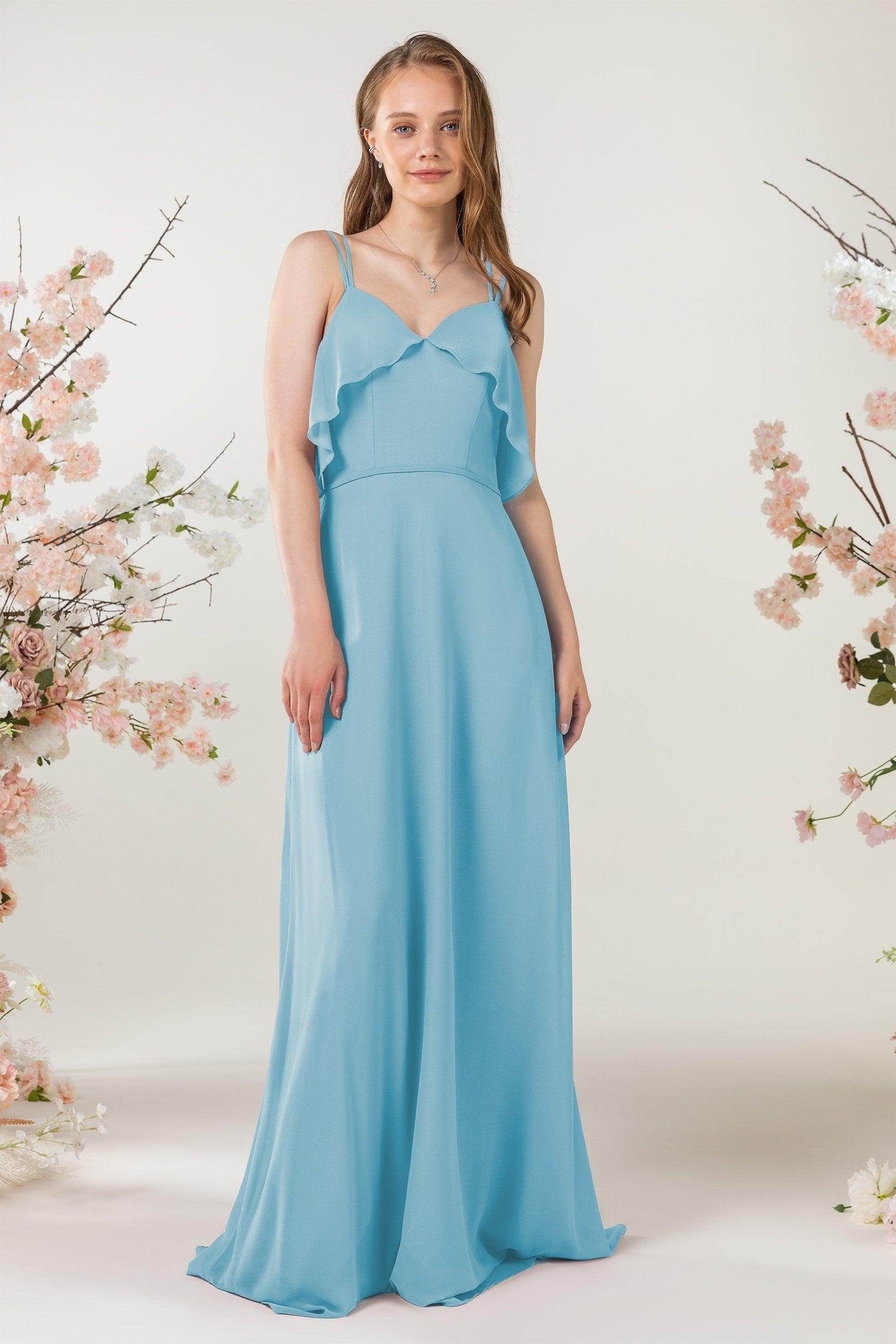 Sheath Sweep-Brush Train Chiffon Bridesmaid Dress CB0472 - COCOMELODY