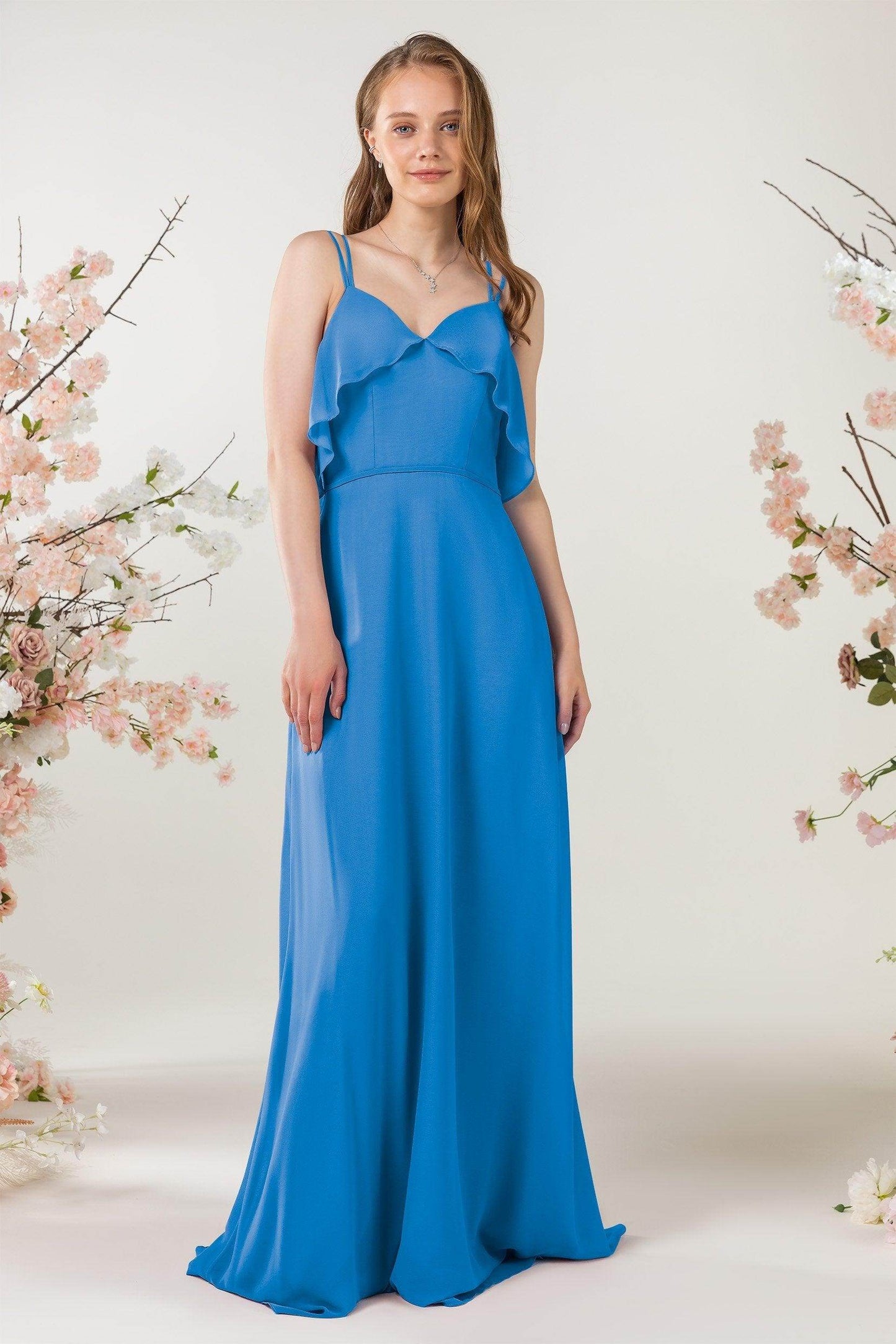 Sheath Sweep-Brush Train Chiffon Bridesmaid Dress CB0472 - COCOMELODY