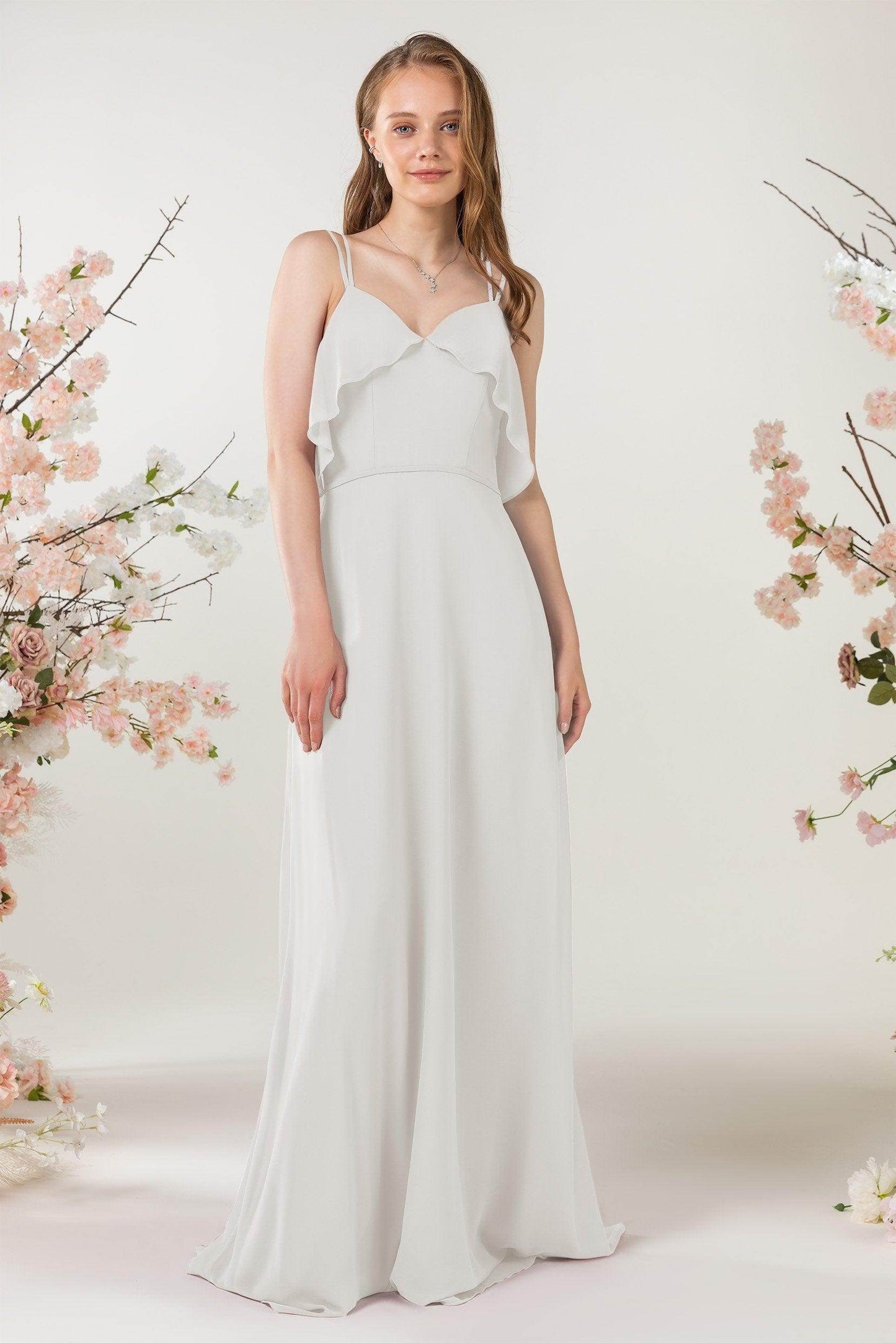 Sheath Sweep-Brush Train Chiffon Bridesmaid Dress CB0472 - COCOMELODY