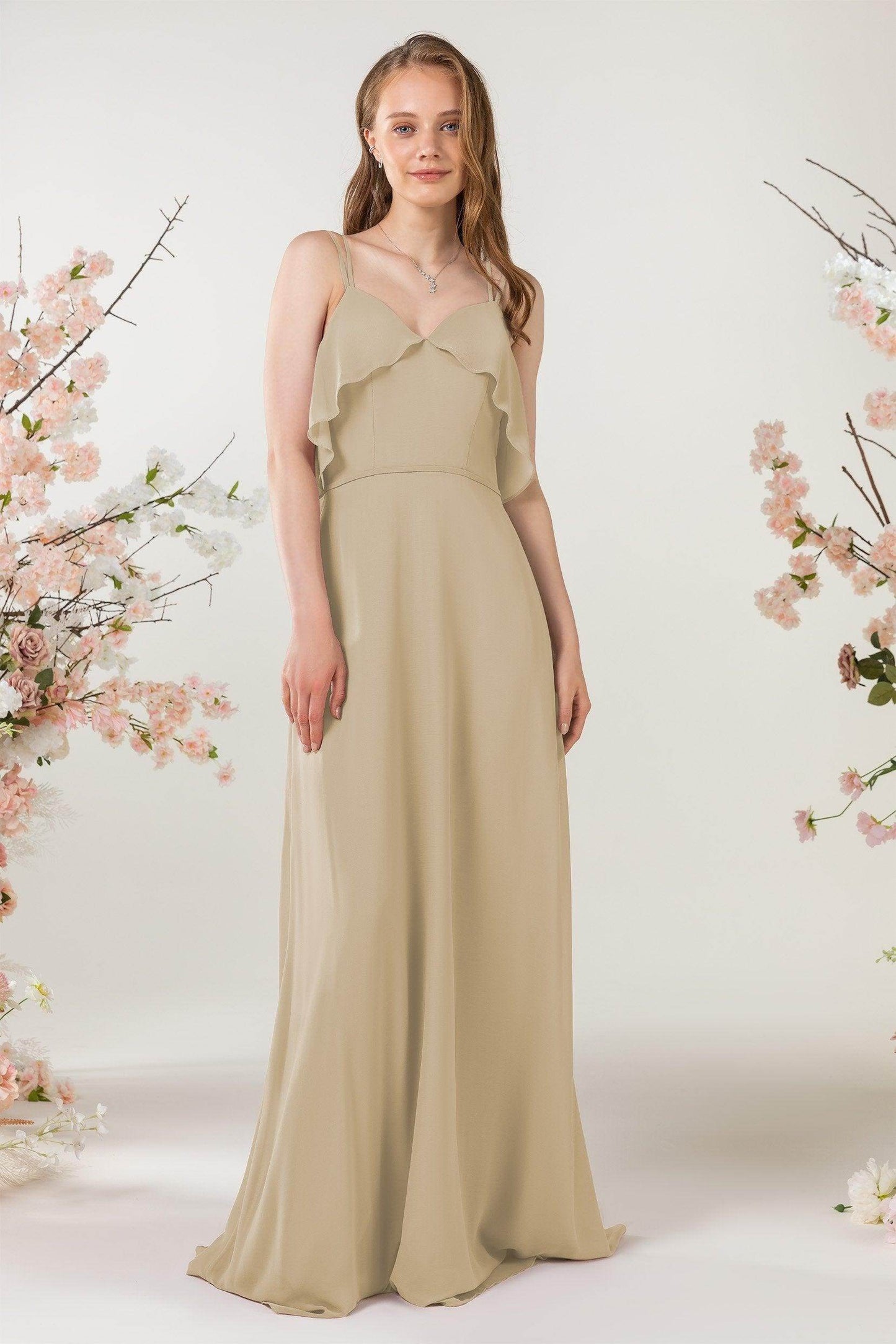 Sheath Sweep-Brush Train Chiffon Bridesmaid Dress CB0472 - COCOMELODY