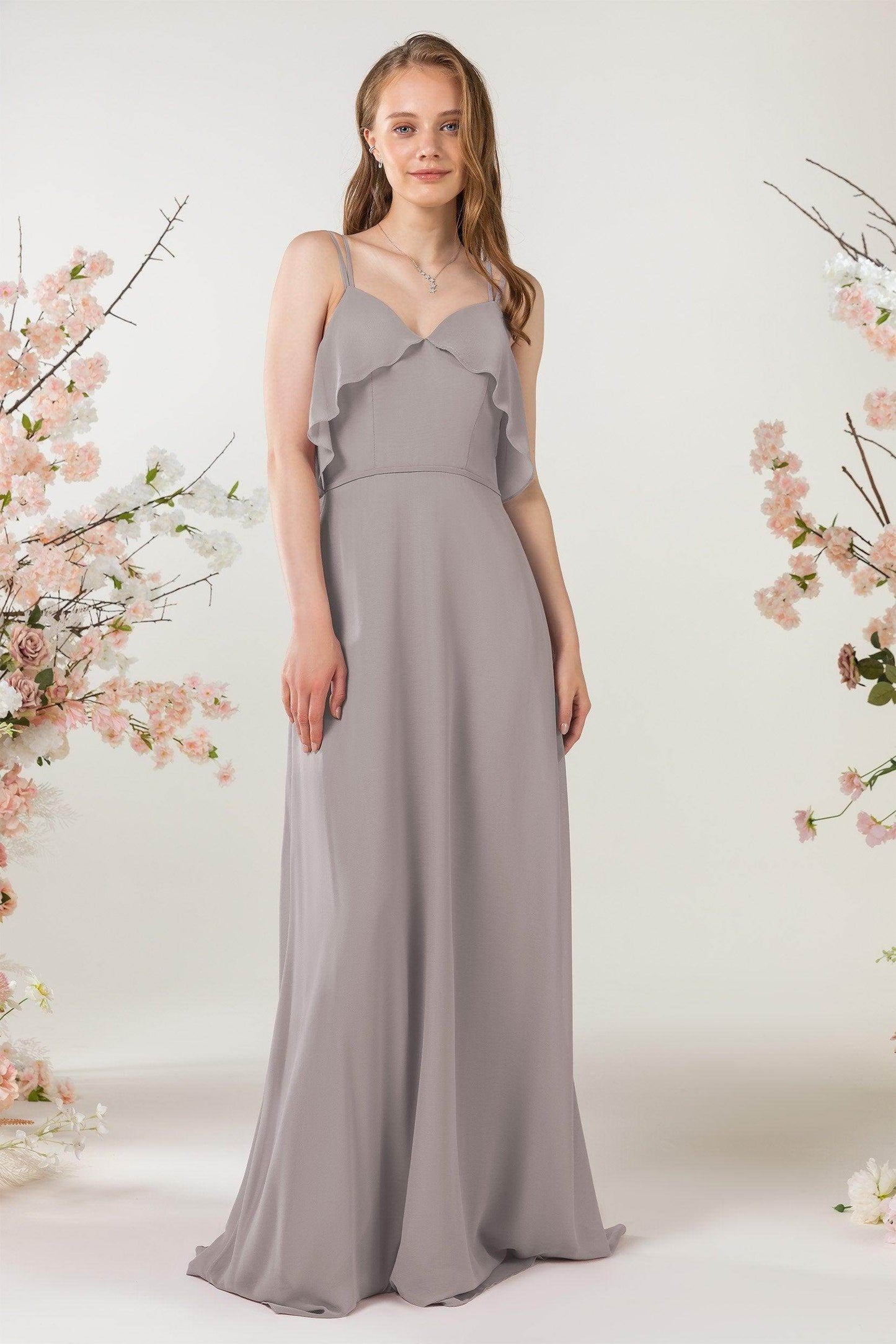 Sheath Sweep-Brush Train Chiffon Bridesmaid Dress CB0472 - COCOMELODY