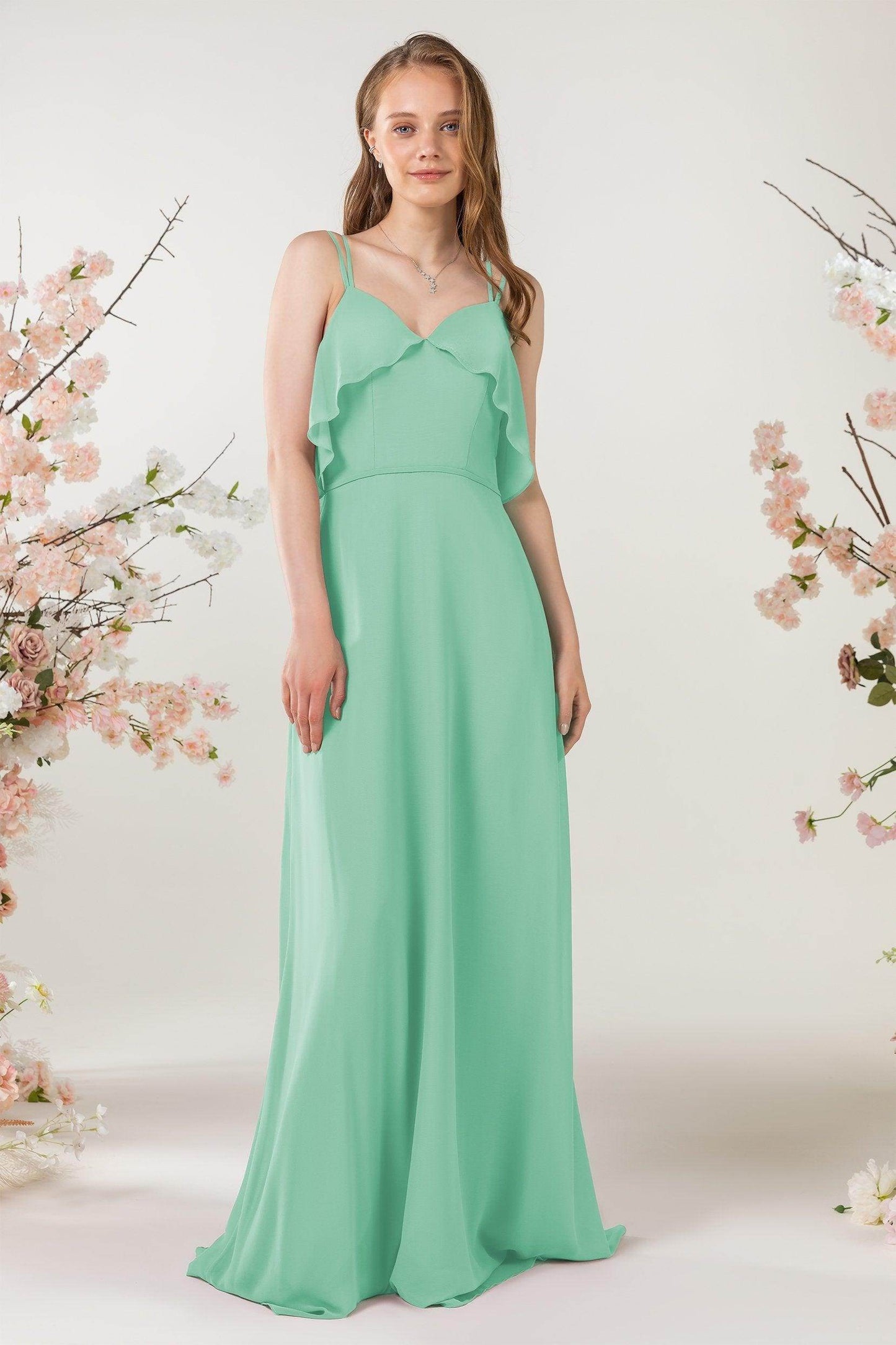 Sheath Sweep-Brush Train Chiffon Bridesmaid Dress CB0472 - COCOMELODY