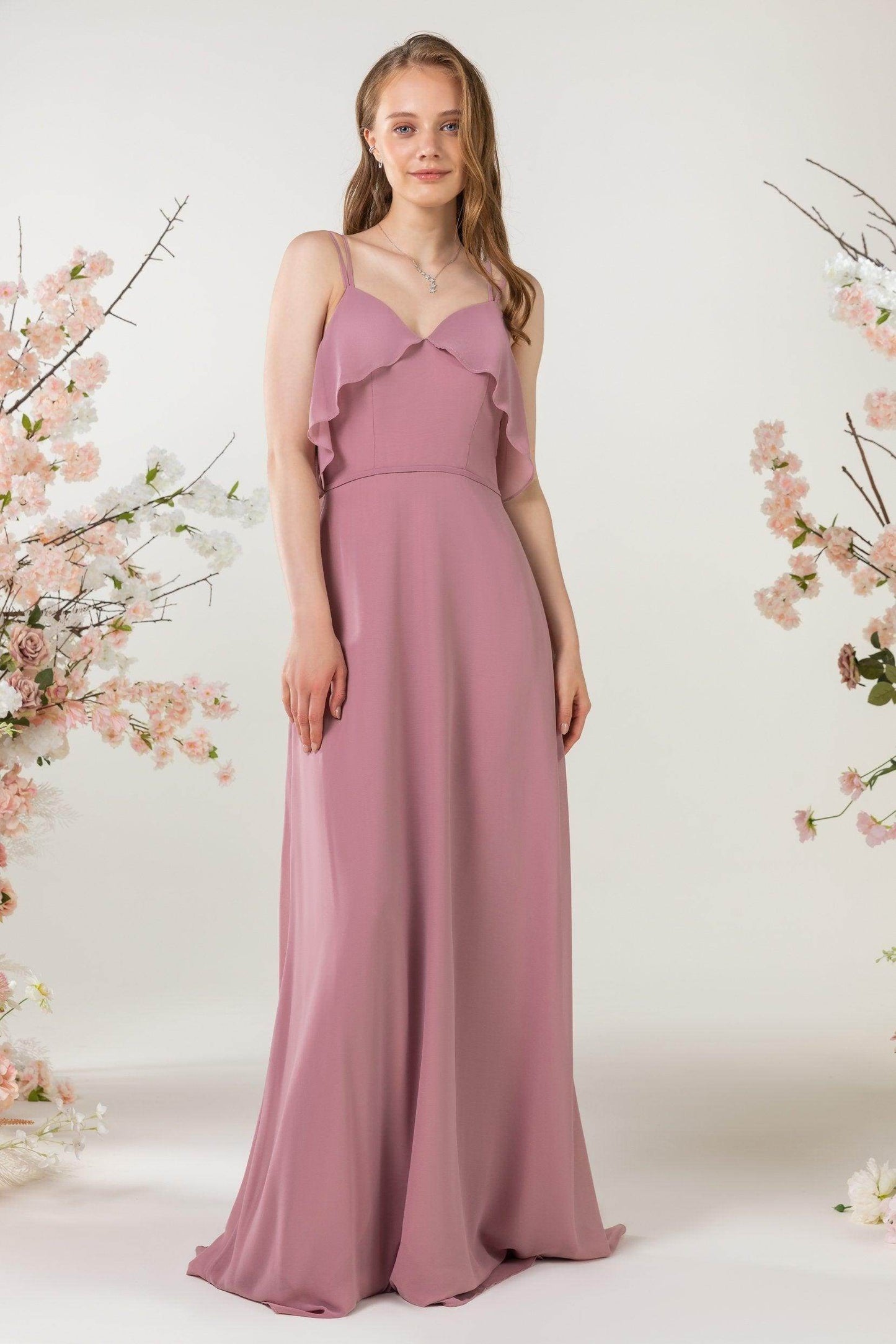 Sheath Sweep-Brush Train Chiffon Bridesmaid Dress CB0472 - COCOMELODY