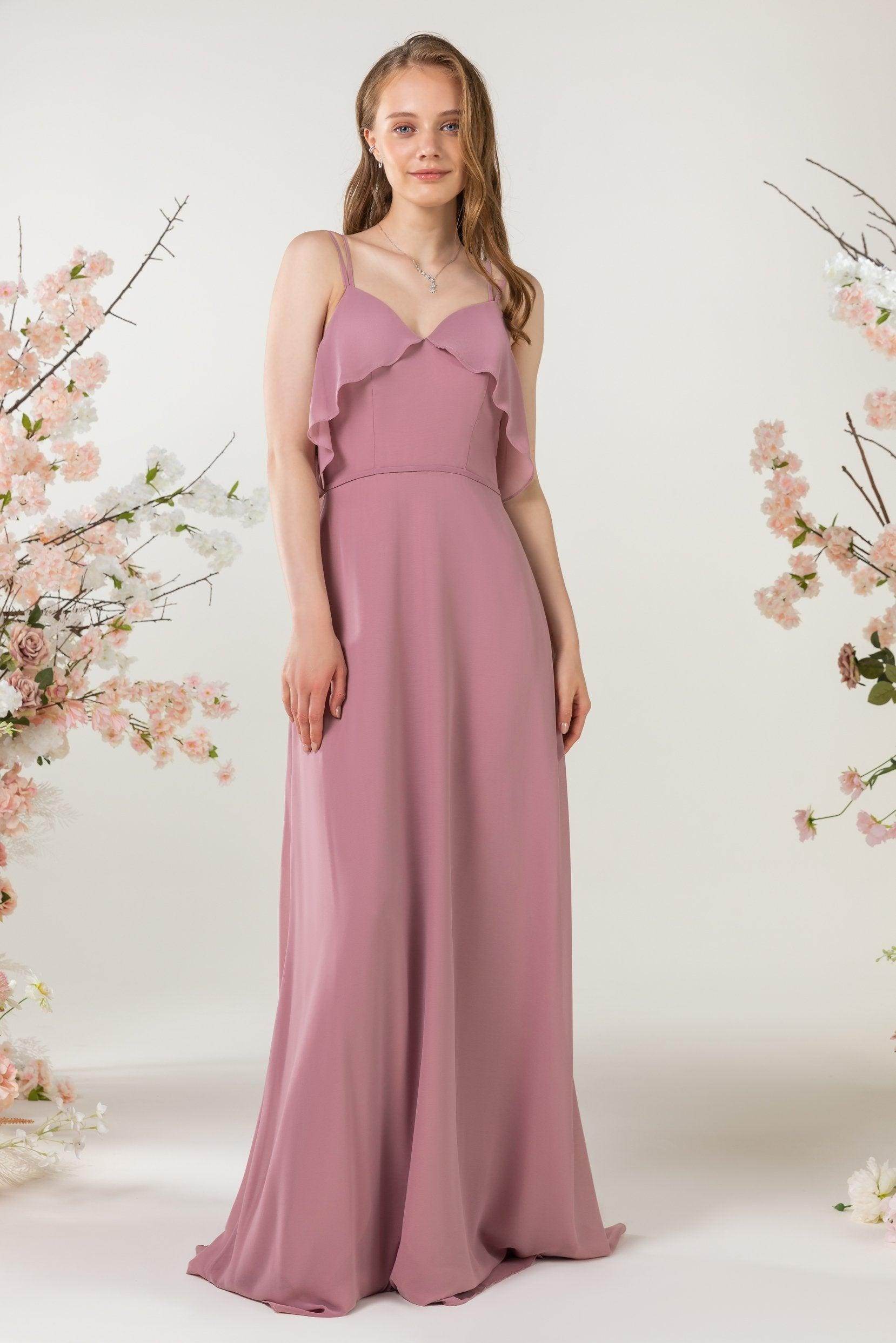 Sheath Sweep-Brush Train Chiffon Bridesmaid Dress CB0472 - COCOMELODY