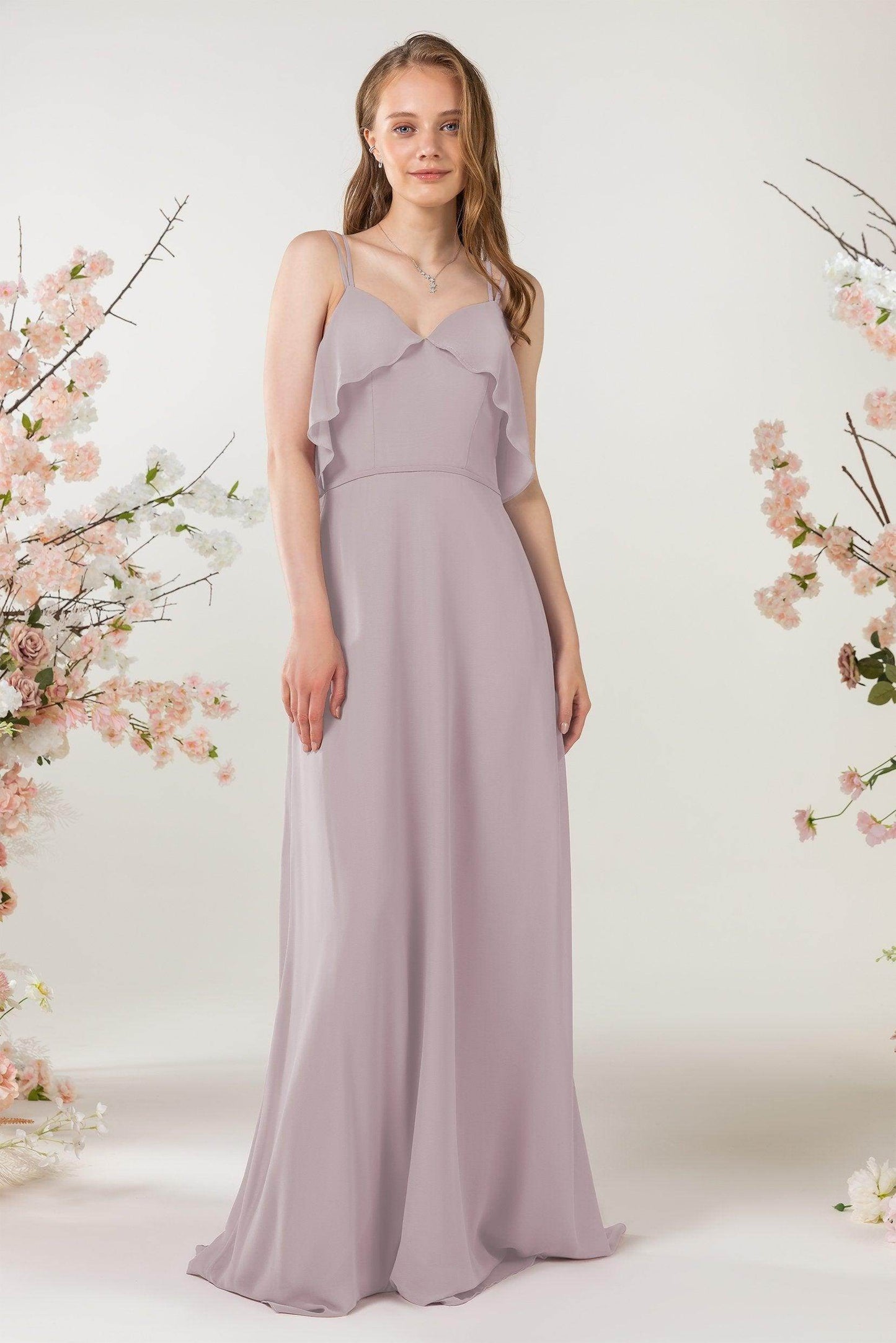 Sheath Sweep-Brush Train Chiffon Bridesmaid Dress CB0472 - COCOMELODY