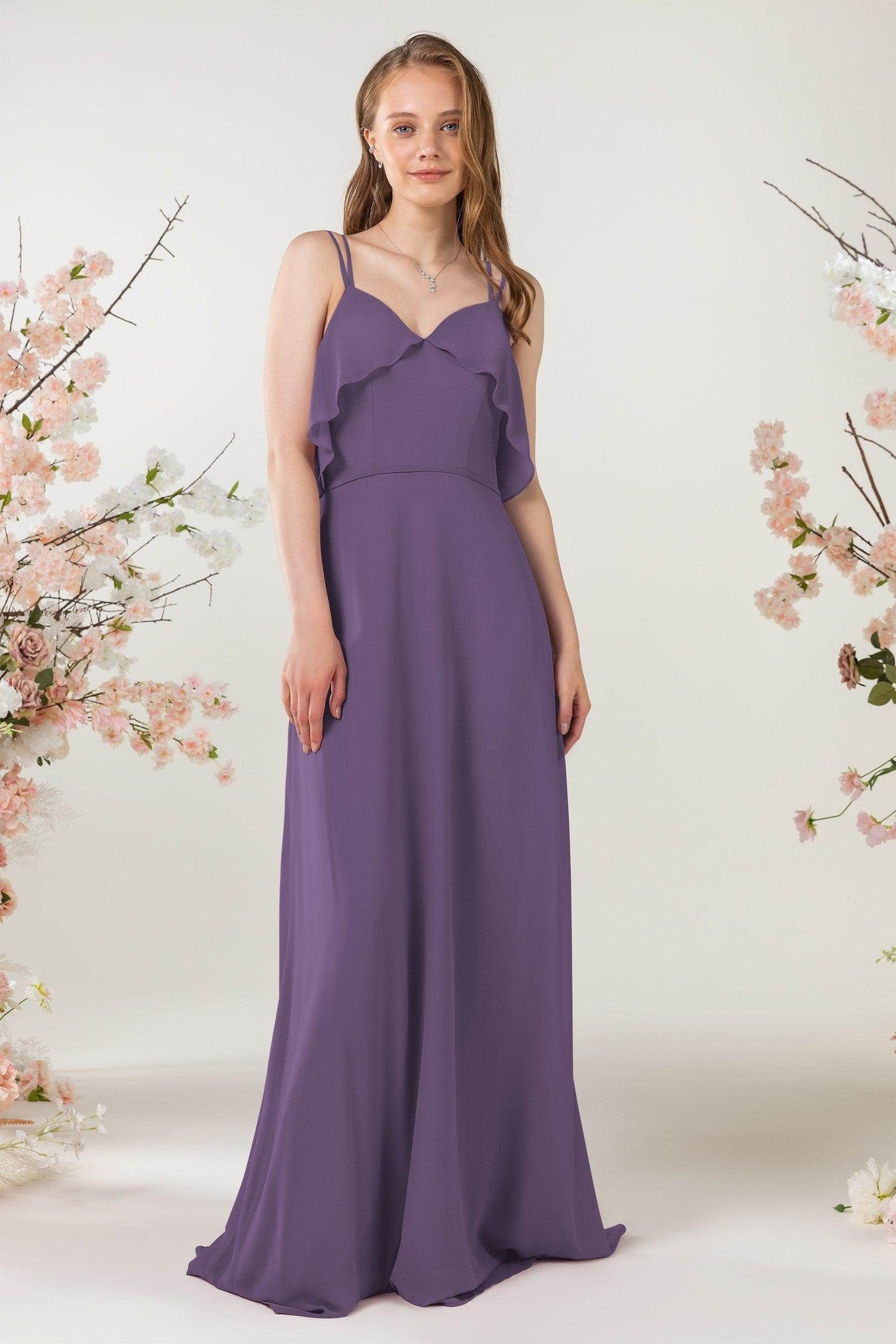 Sheath Sweep-Brush Train Chiffon Bridesmaid Dress CB0472 - COCOMELODY
