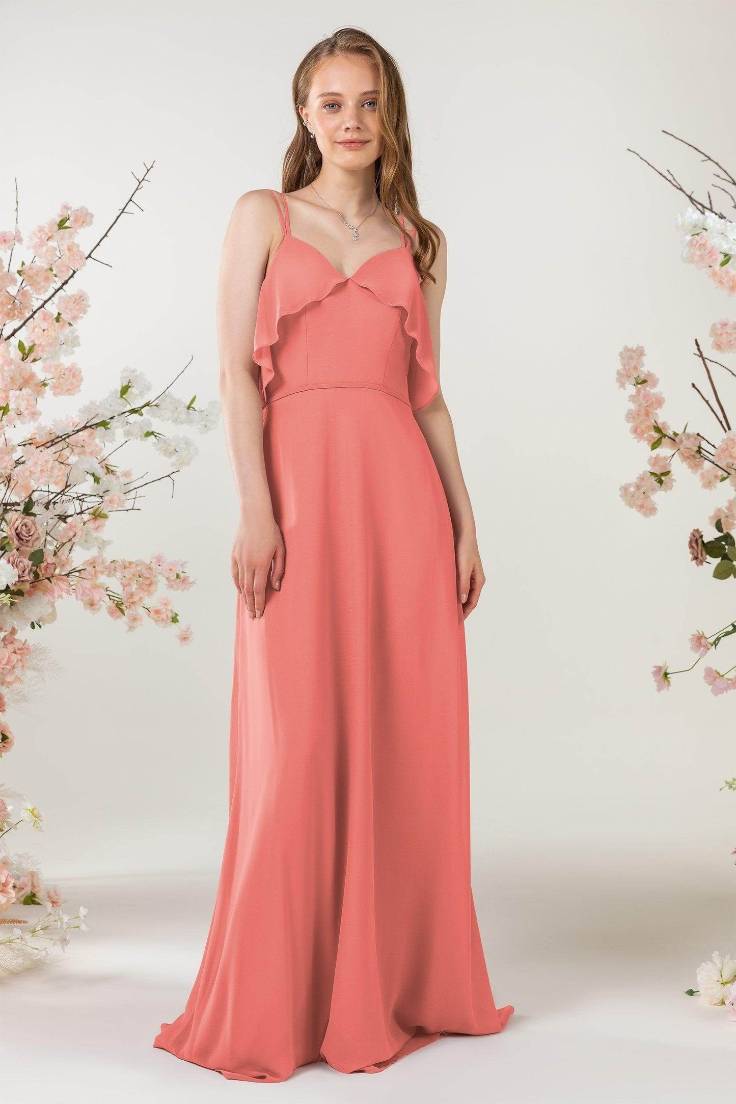 Sheath Sweep-Brush Train Chiffon Bridesmaid Dress CB0472 - COCOMELODY