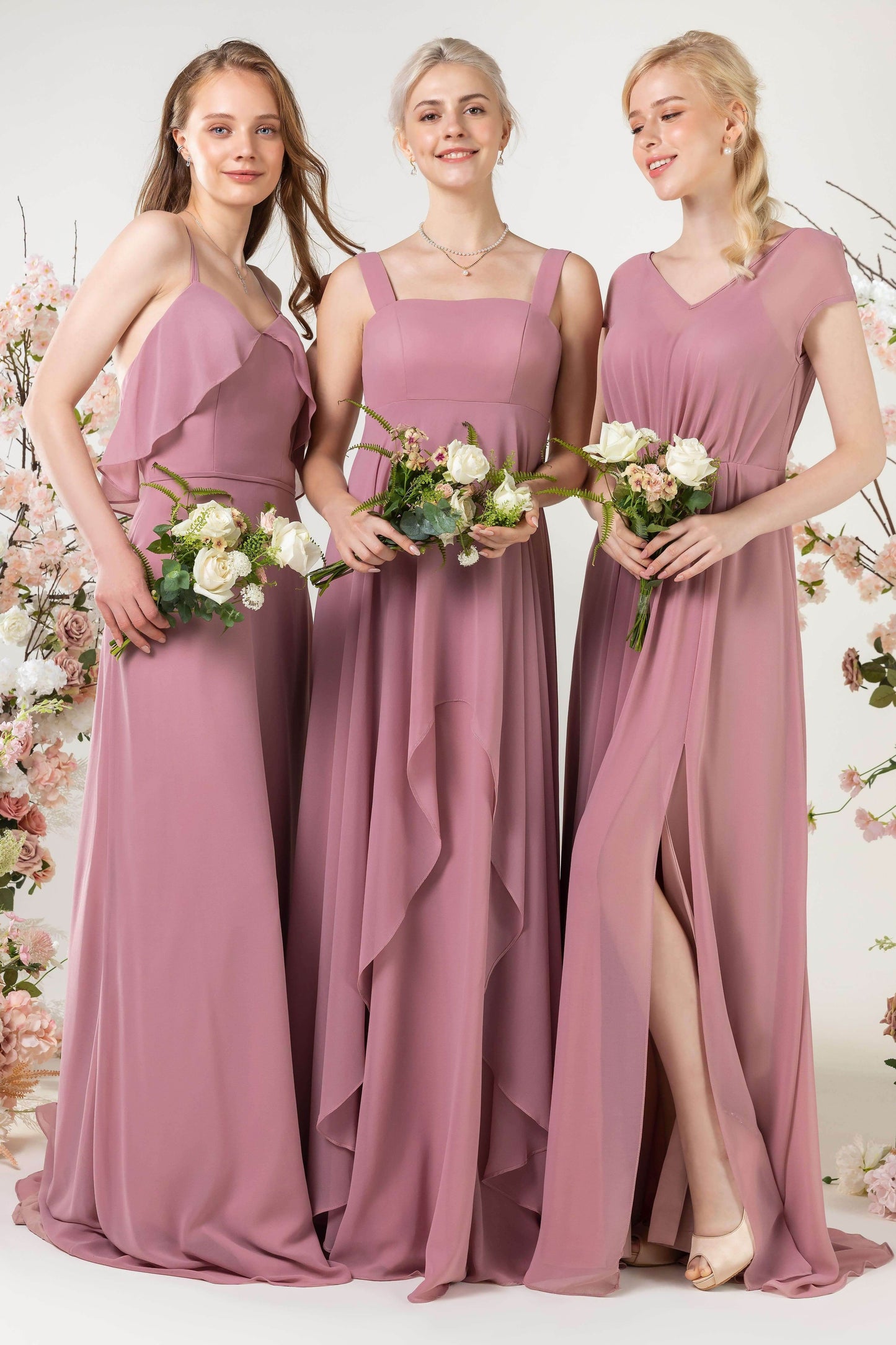 A-Line Sweep-Brush Train Chiffon Bridesmaid Dress CB0473 - COCOMELODY