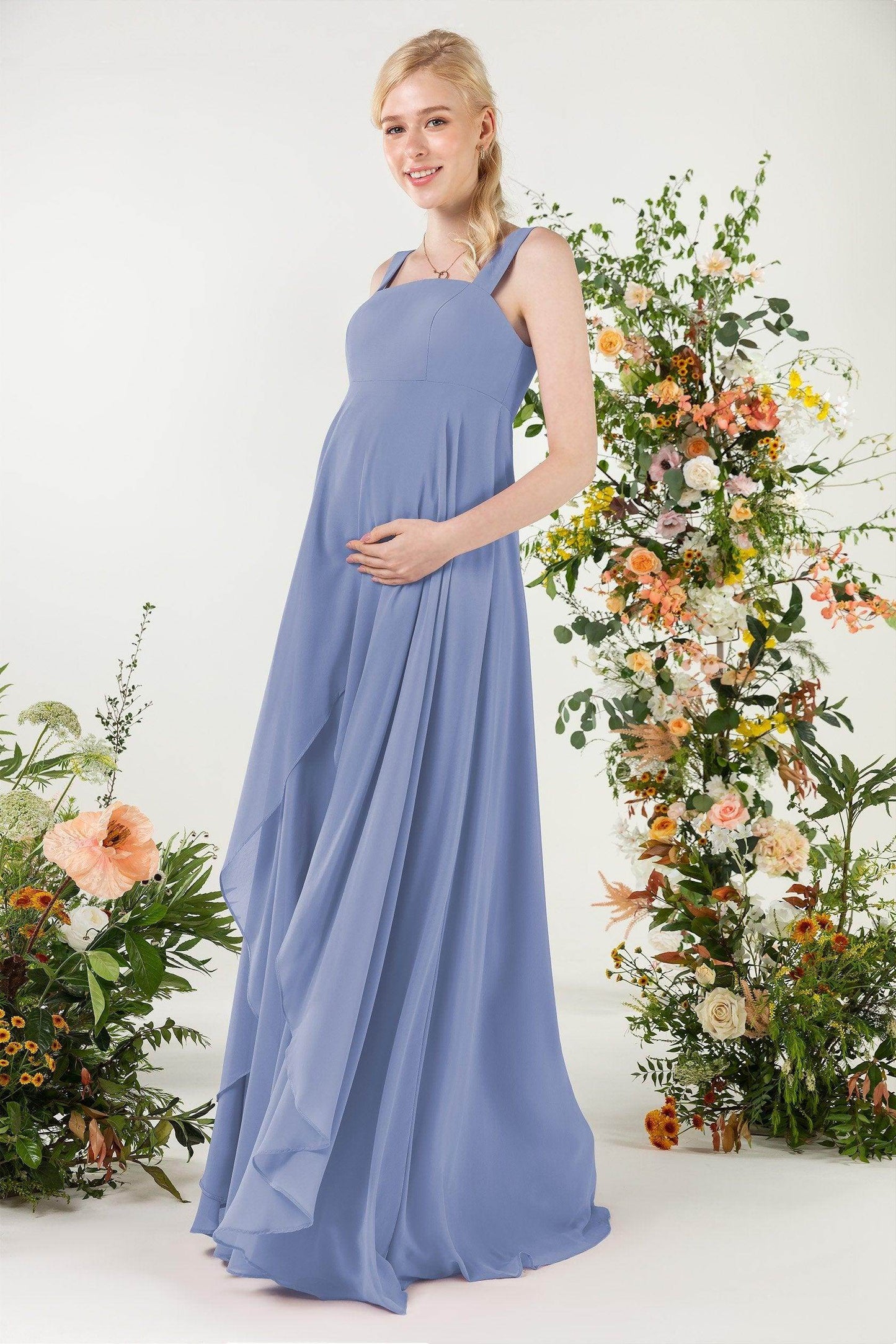 A-Line Sweep-Brush Train Chiffon Bridesmaid Dress CB0473M - COCOMELODY
