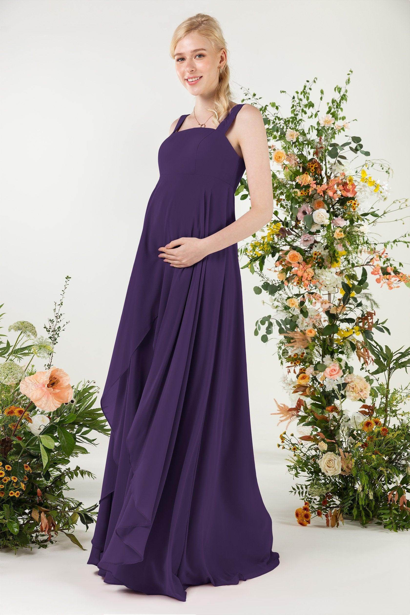 A-Line Sweep-Brush Train Chiffon Bridesmaid Dress CB0473M - COCOMELODY