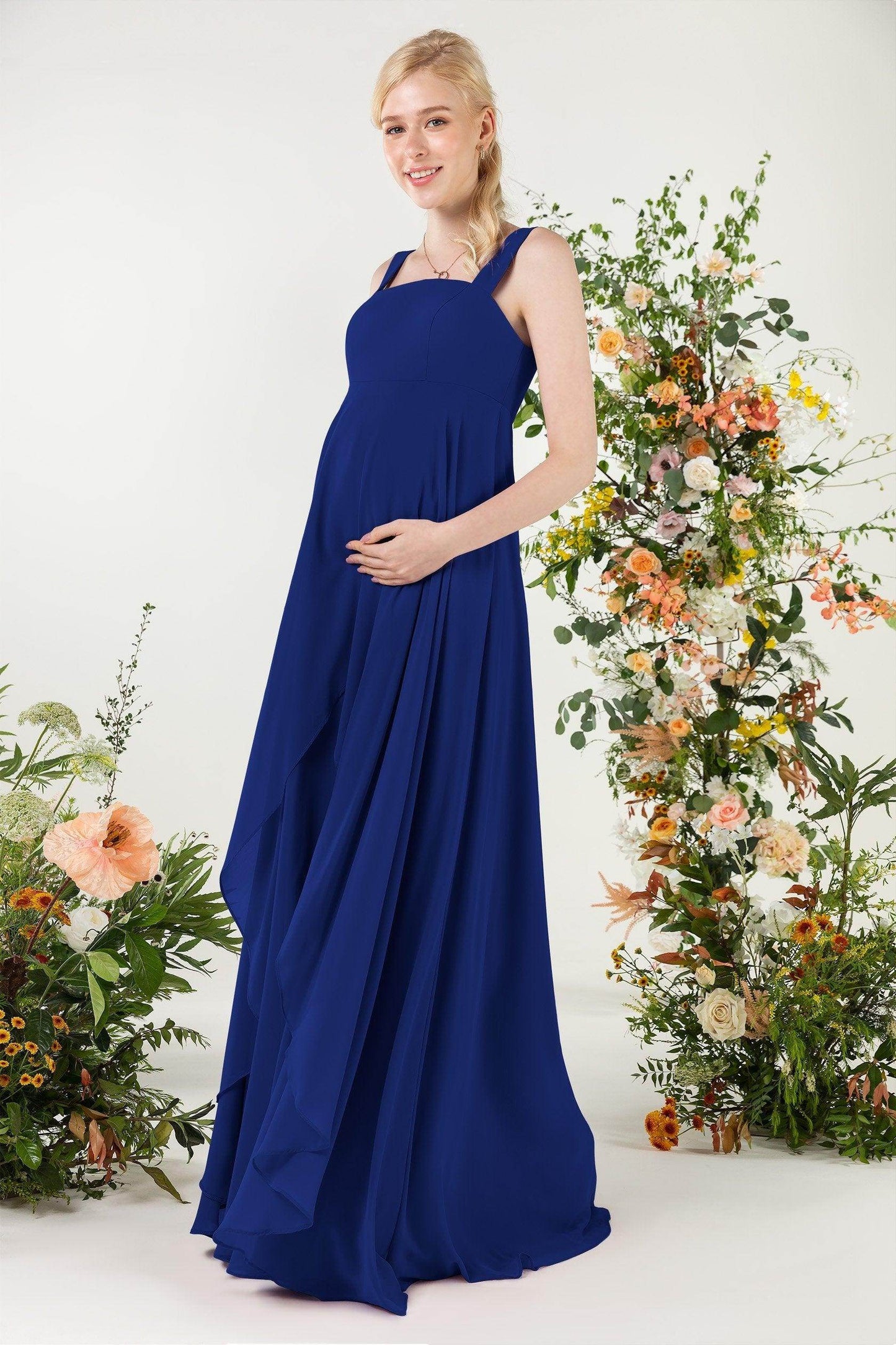 A-Line Sweep-Brush Train Chiffon Bridesmaid Dress CB0473M - COCOMELODY