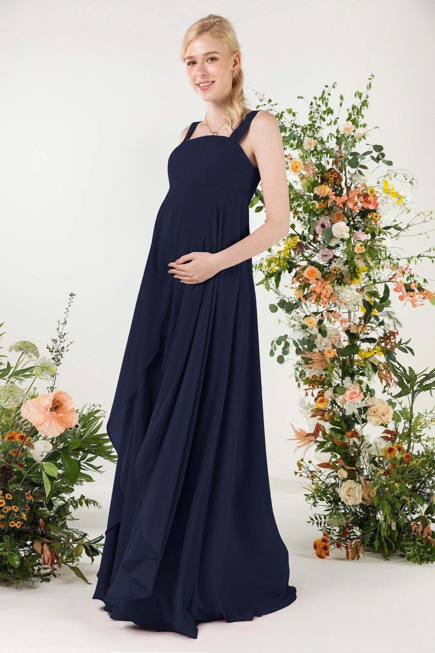 A-Line Sweep-Brush Train Chiffon Bridesmaid Dress CB0473M - COCOMELODY
