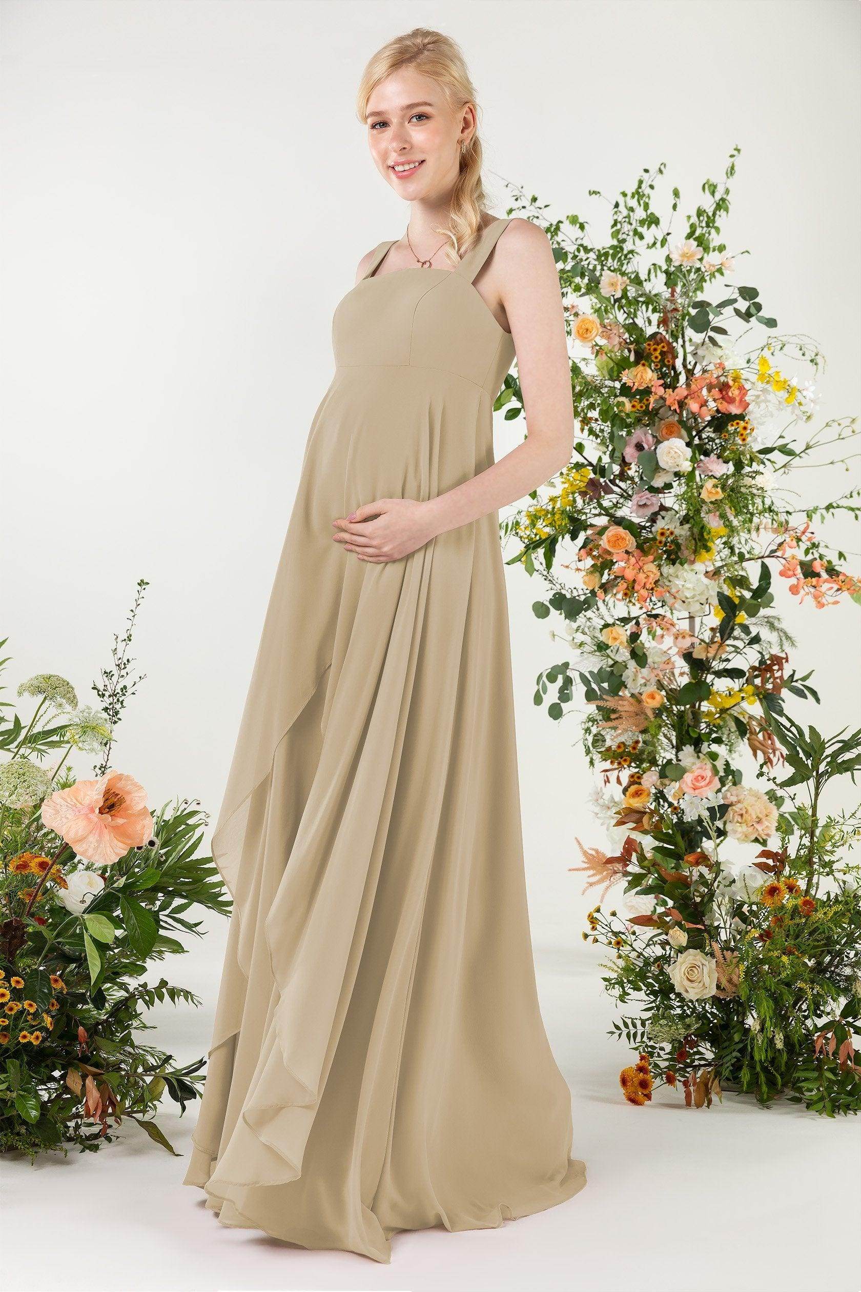 A-Line Sweep-Brush Train Chiffon Bridesmaid Dress CB0473M - COCOMELODY
