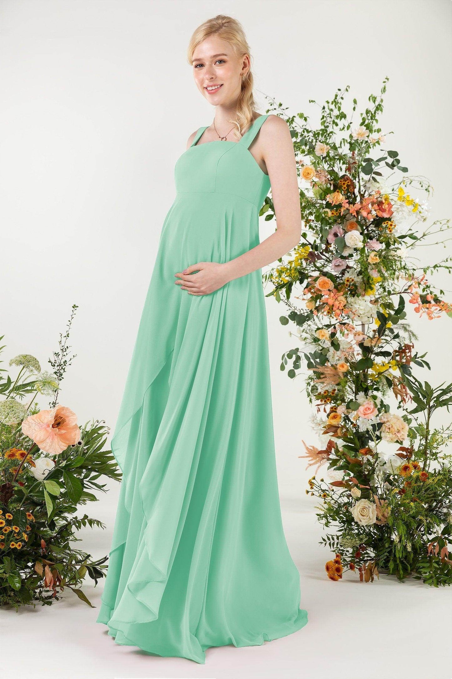 A-Line Sweep-Brush Train Chiffon Bridesmaid Dress CB0473M - COCOMELODY