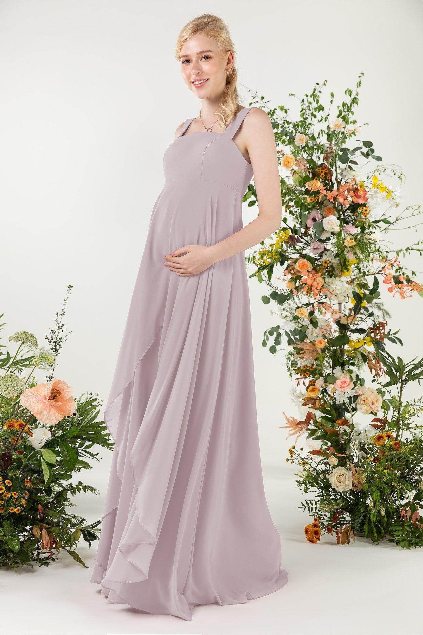A-Line Sweep-Brush Train Chiffon Bridesmaid Dress CB0473M - COCOMELODY