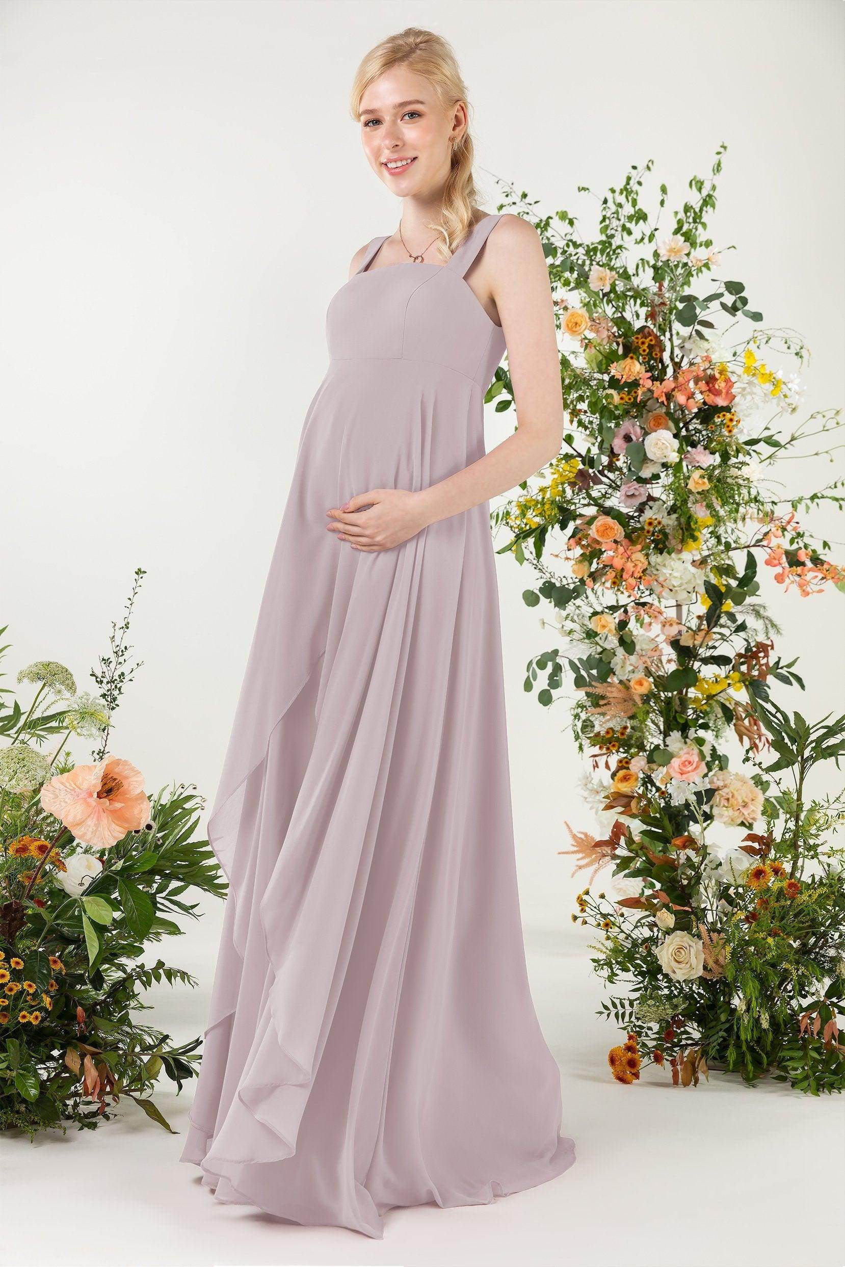 A-Line Sweep-Brush Train Chiffon Bridesmaid Dress CB0473M - COCOMELODY