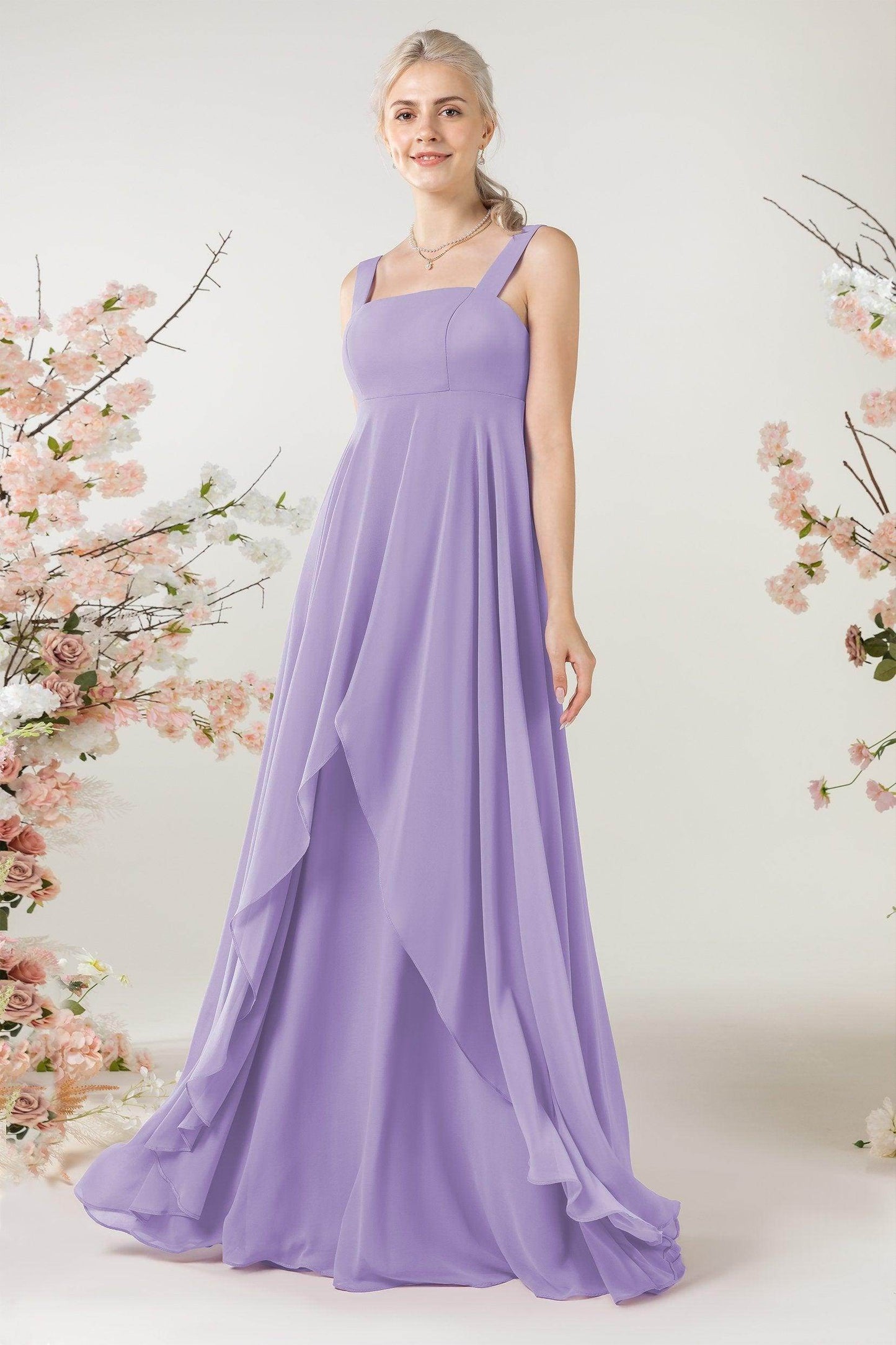 A-Line Sweep-Brush Train Chiffon Bridesmaid Dress CB0473 - COCOMELODY