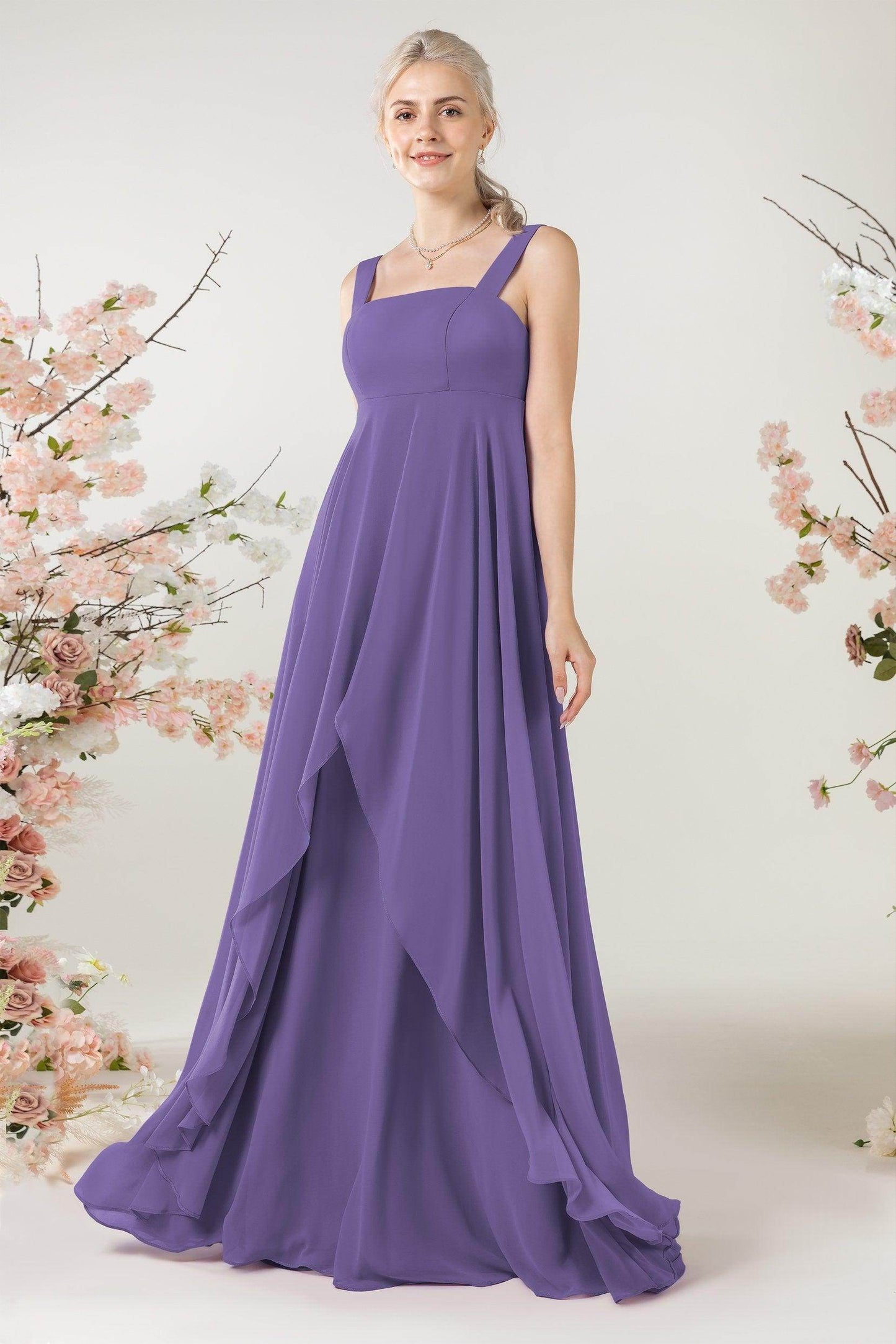 A-Line Sweep-Brush Train Chiffon Bridesmaid Dress CB0473 - COCOMELODY