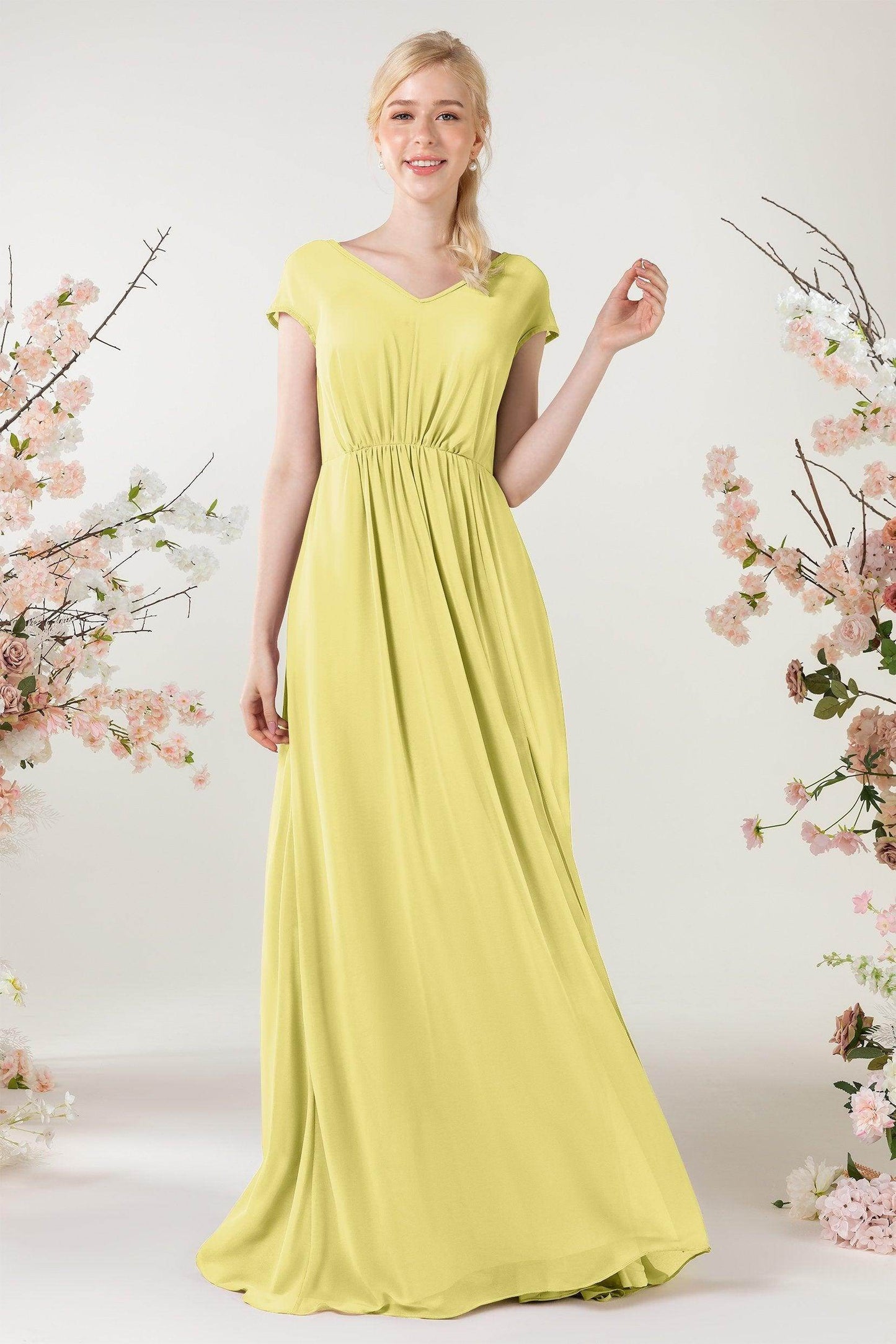 A-Line Sweep-Brush Train Chiffon Bridesmaid Dress CB0474 - COCOMELODY