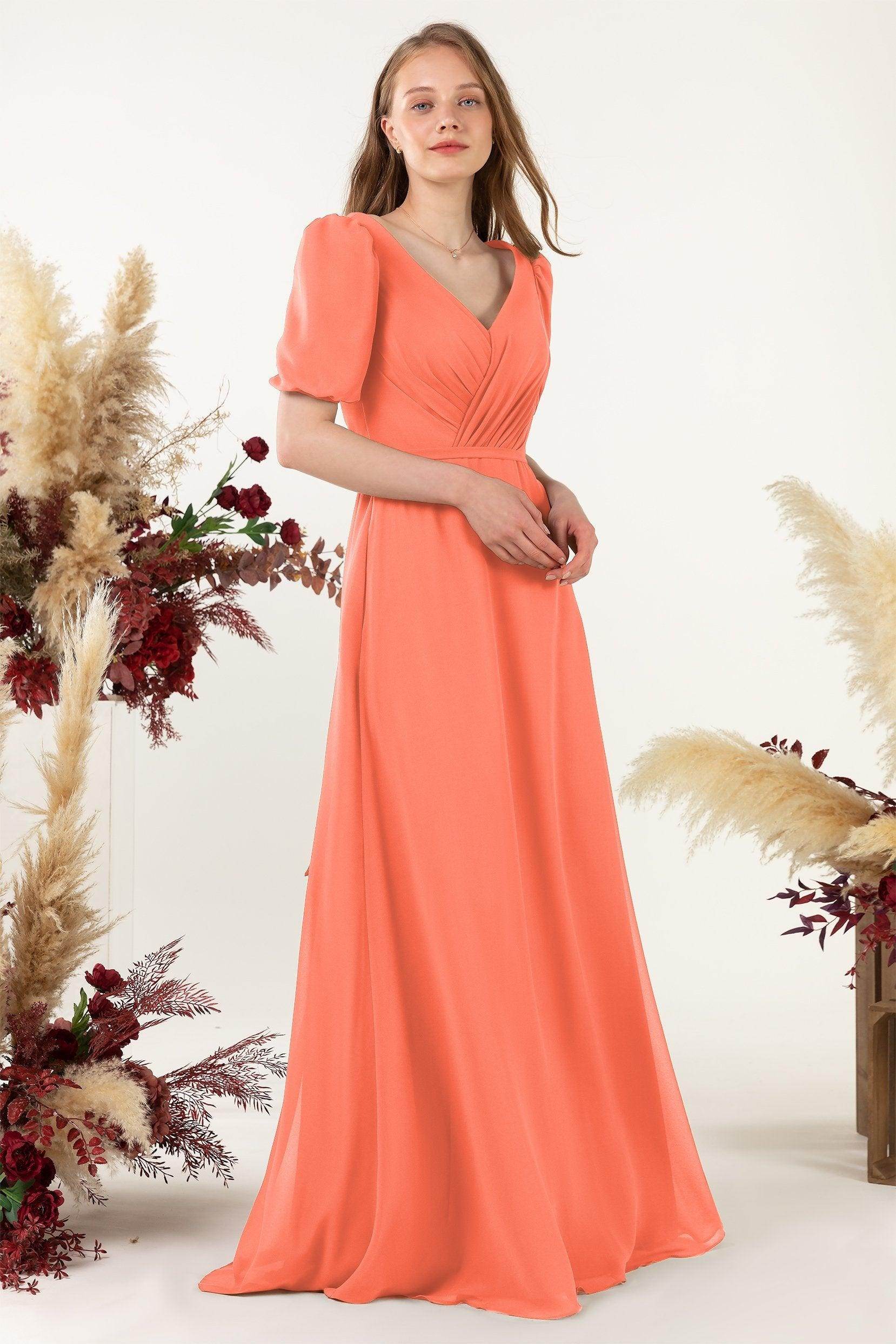 Sheath-Column Floor Length Chiffon Bridesmaid Dress CB0475 - COCOMELODY